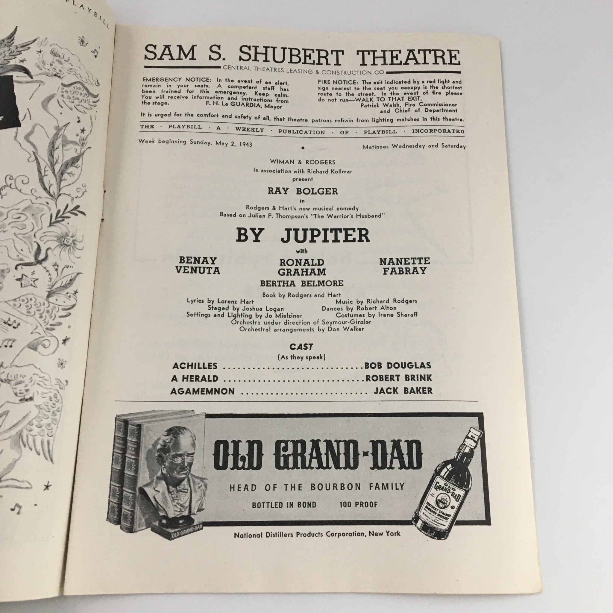 1943 Playbill Sam S. Shubert Theatre 'By Jupiter' Benay Venuta, Ronald Graham