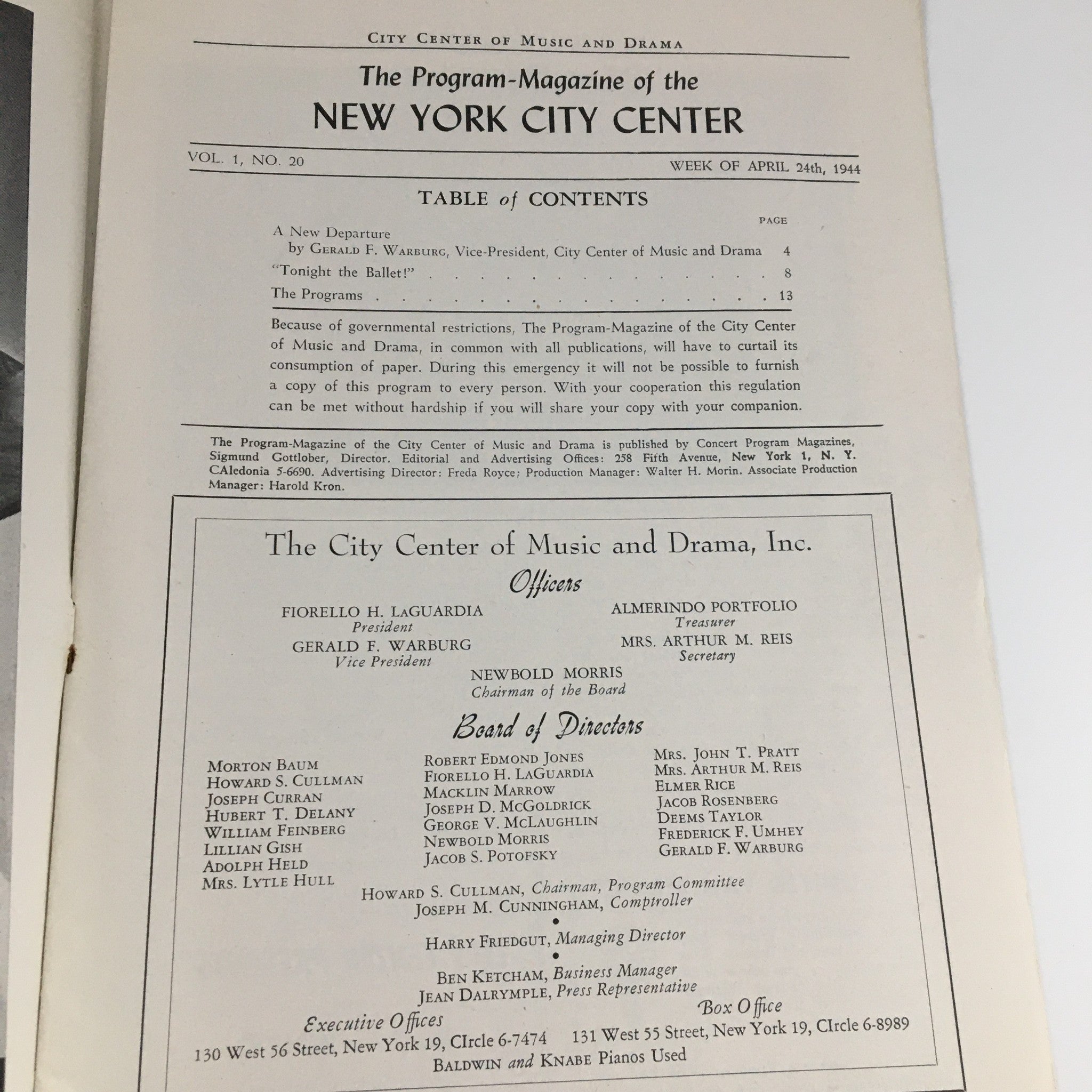 1944 Program-Magazine New York City Center 'Balle Russe de Monte Carlo'