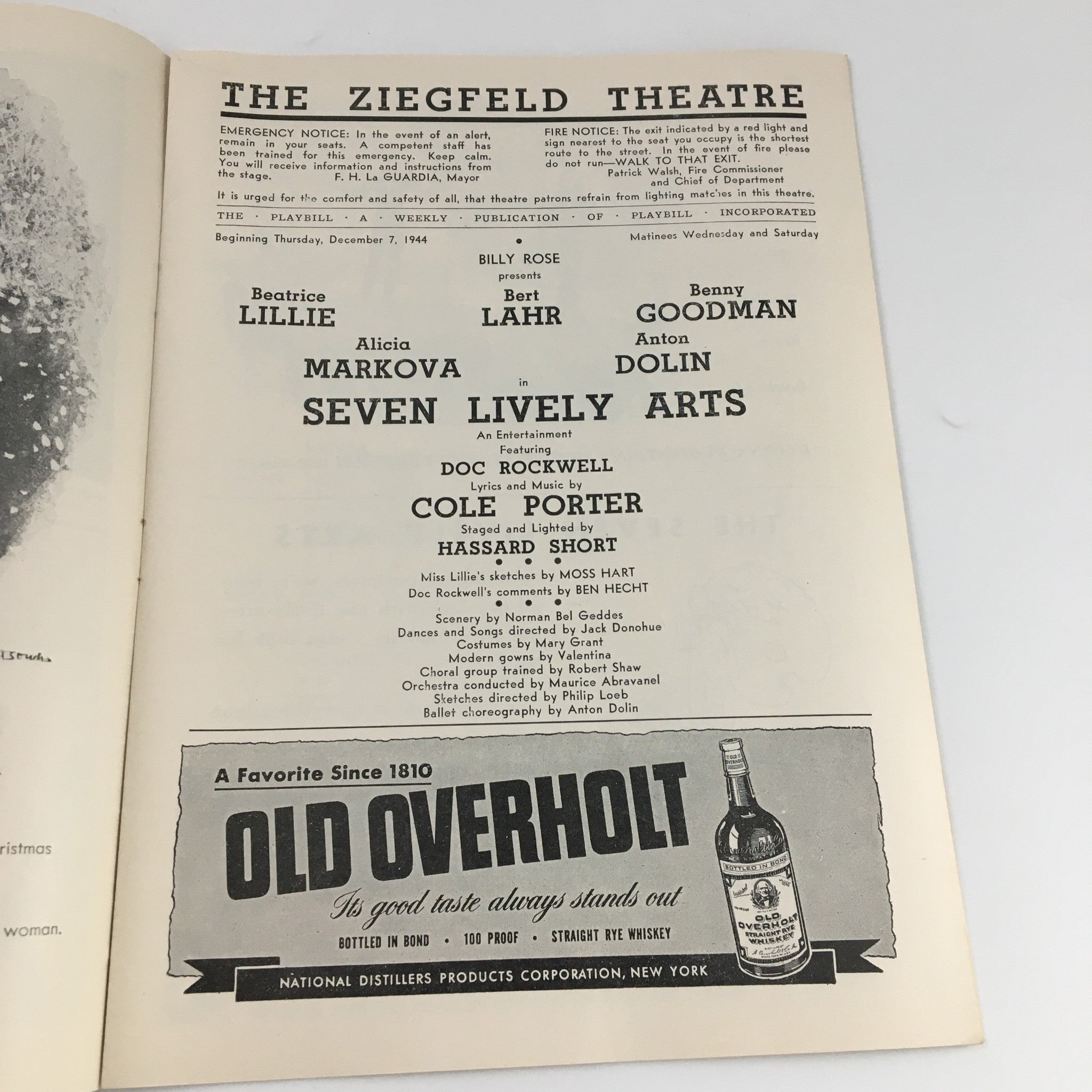 1944 Playbill The Ziegfeld Theatre 'Seven Lively Arts' Beatrice Lillie Bert Lahr