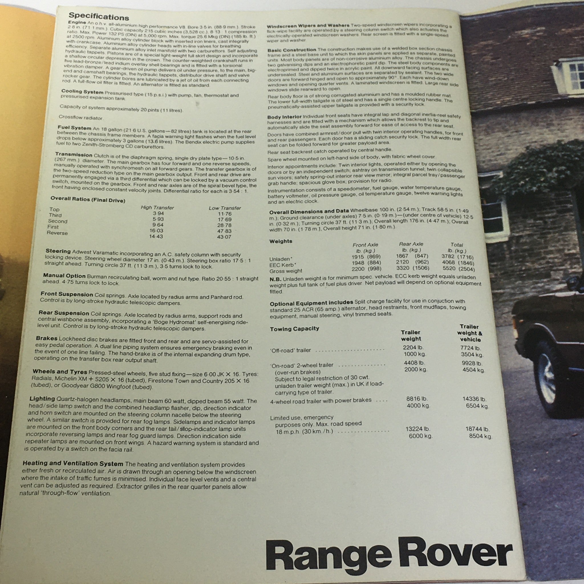 1980 Range Rover V-8 Bore Dealership Car Auto Catalog Brochure