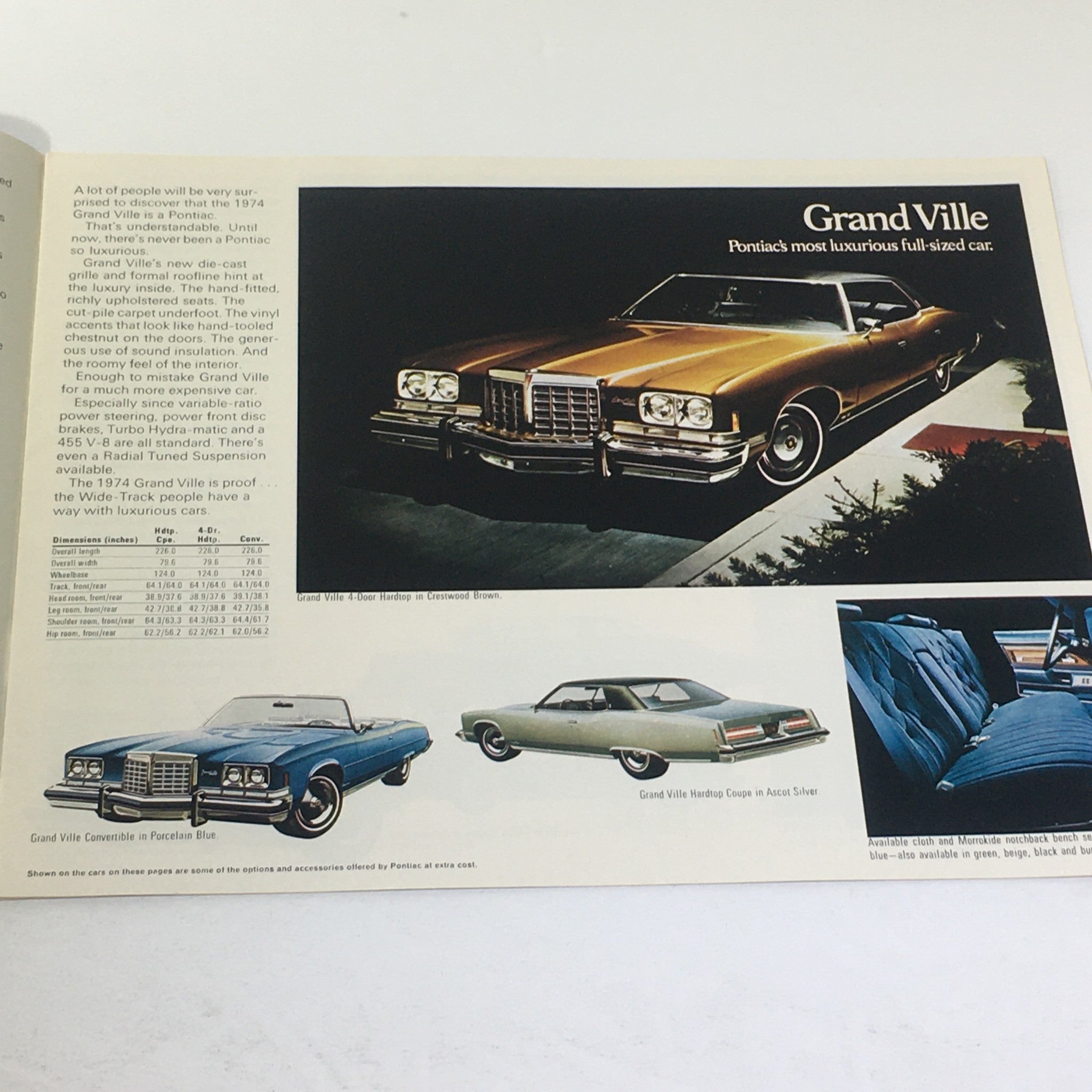 1974 Pontiac Grand Ville 4-Door Hardtop V-8 Sedan Car Auto Catalog Brochure