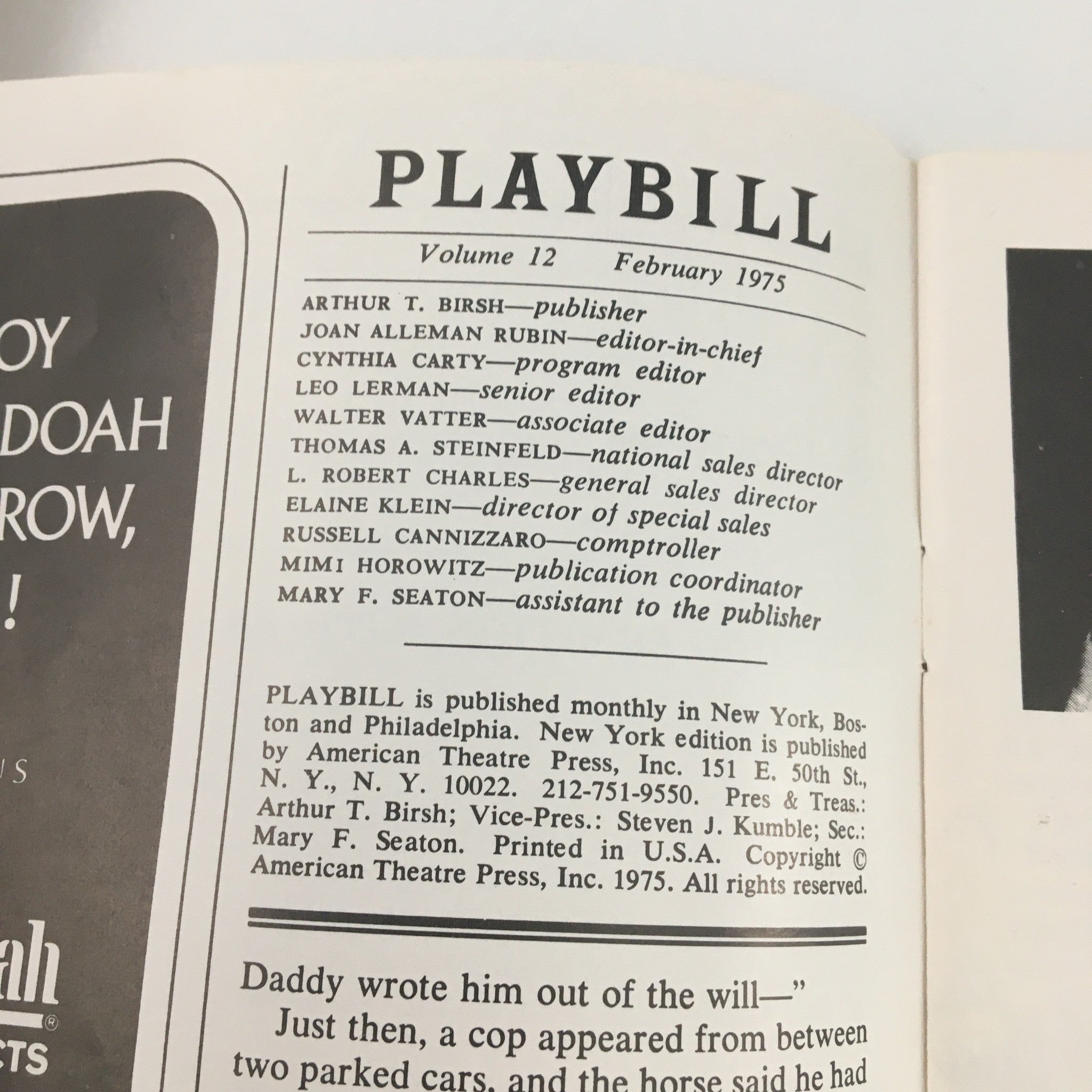 1975 Playbill Edison Theatre 'Sizwe Banzi is Dead' John Kani, Winston Ntshona