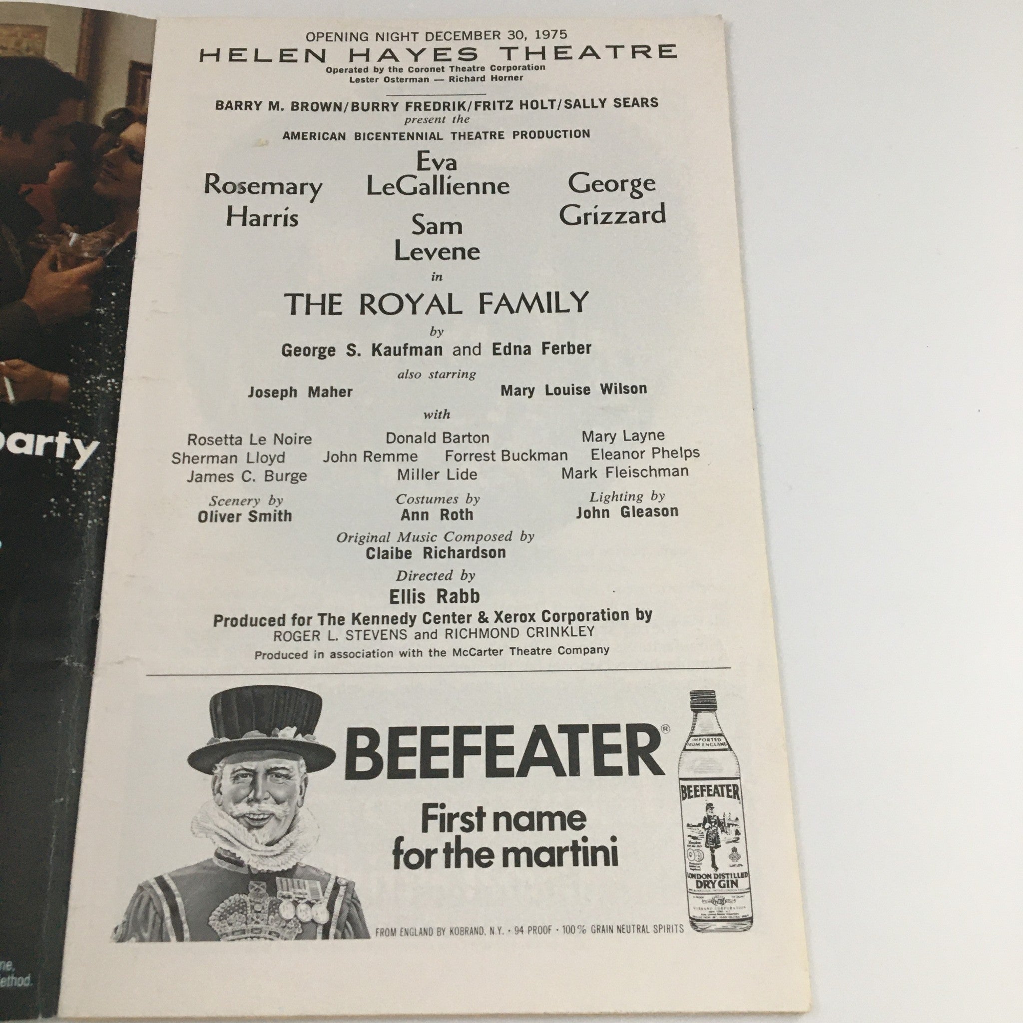 1975 Playbill Helen Hayes Theatre 'The Royal Family' Rosemary Harris, Sam Levene