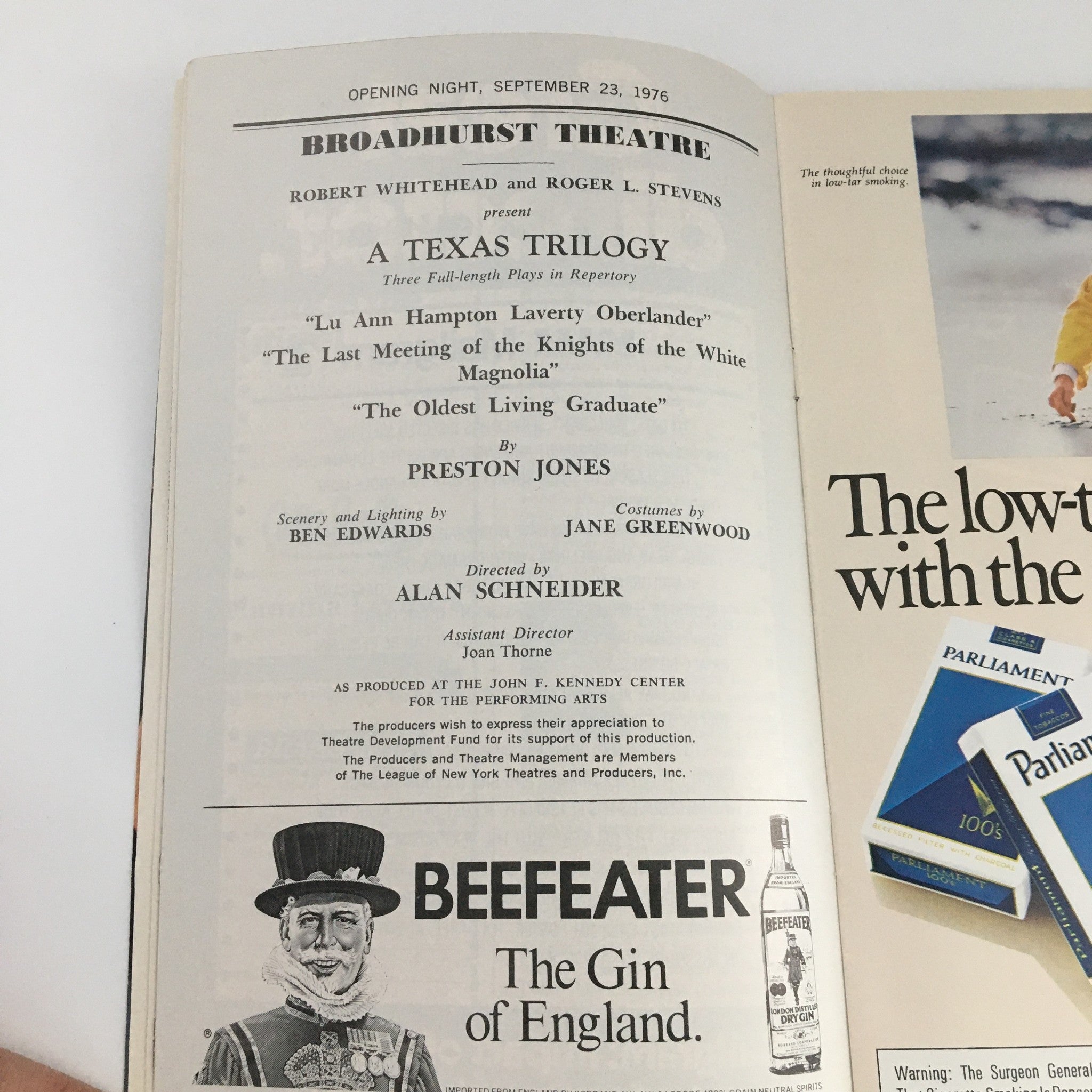 1976 Playbill Broadhurst Theatre 'A Texas Trilogy' 'The Oldest Living Graduate'