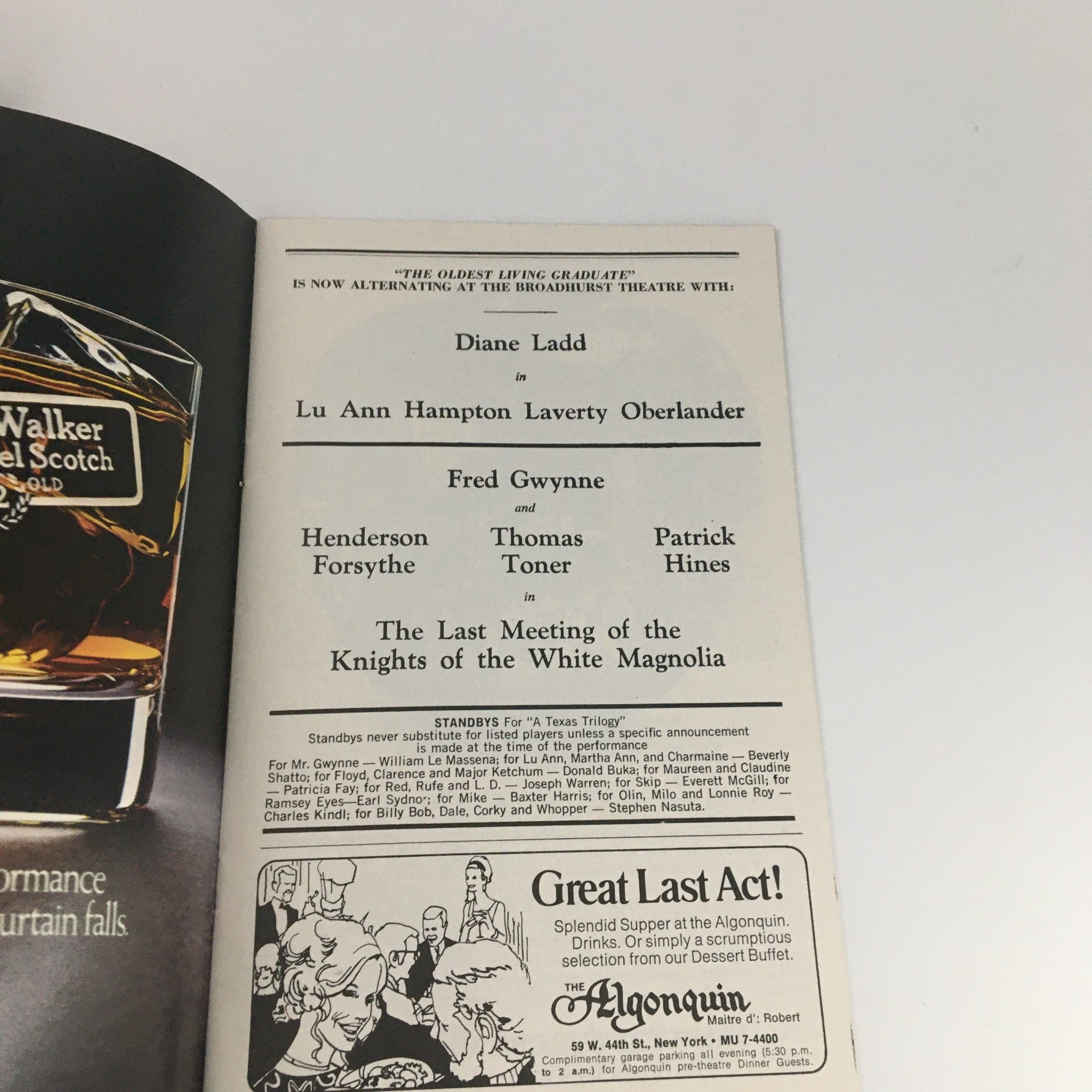 1976 Playbill Broadhurst Theatre 'A Texas Trilogy' 'The Oldest Living Graduate'