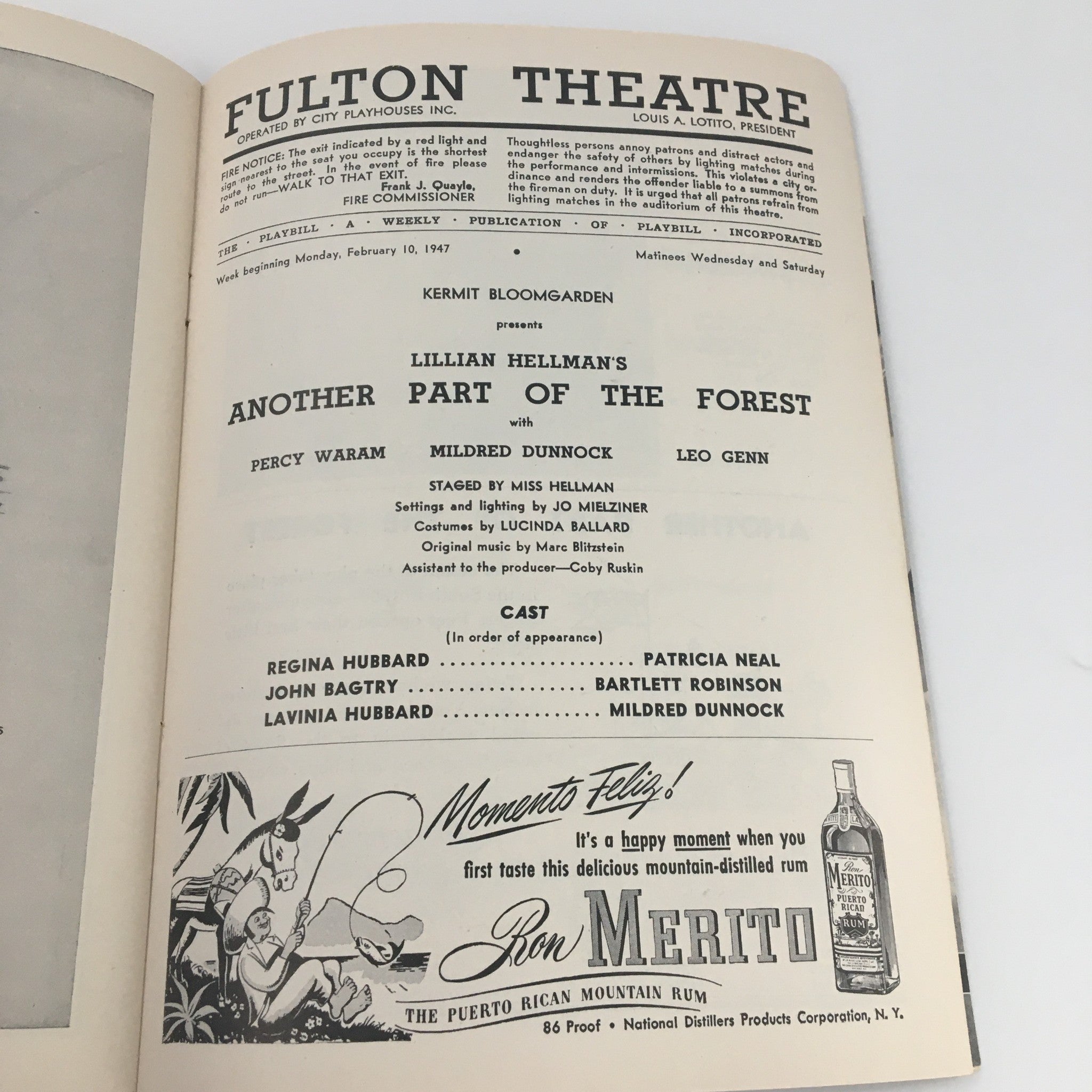 1947 Playbill Fulton Theatre 'Another Part of the Forest' Percy Waram, Leo Genn