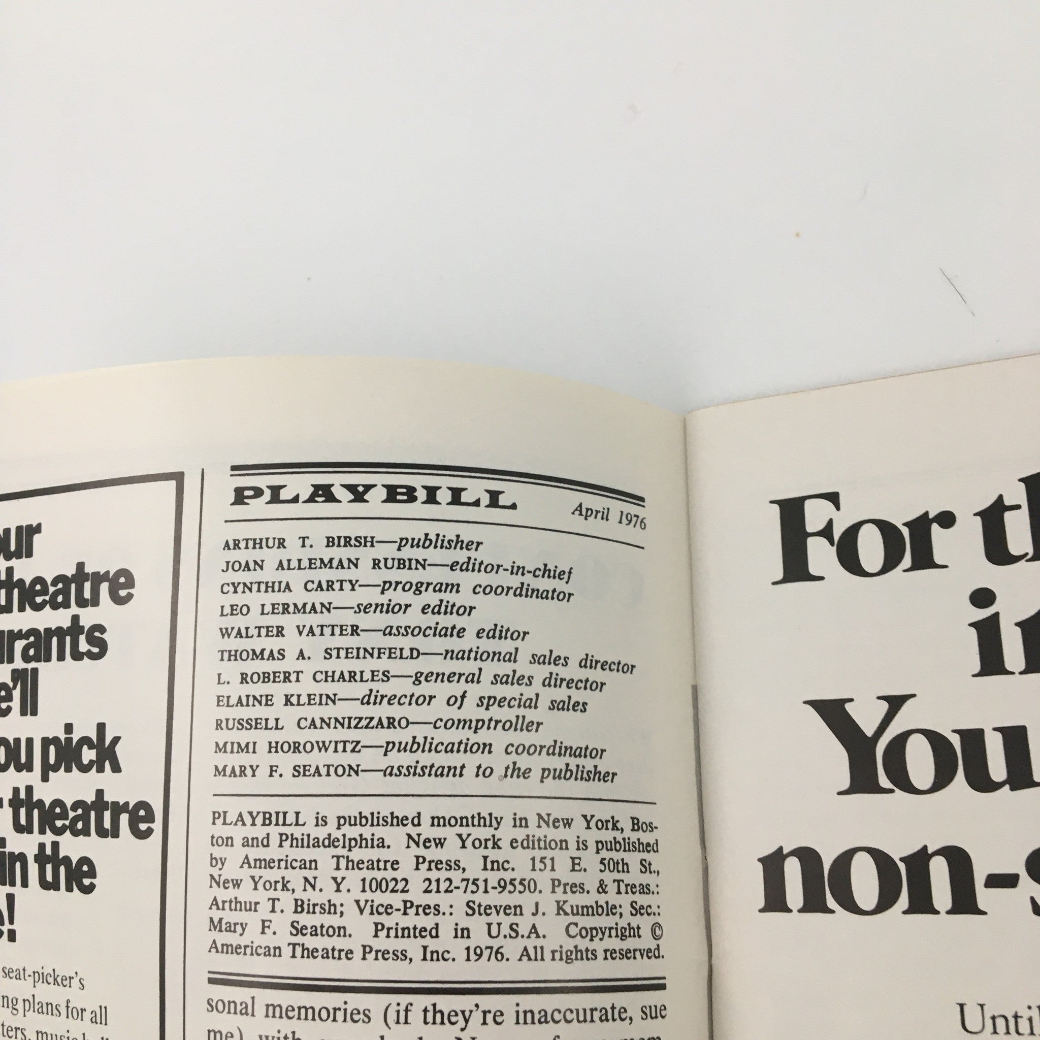 1976 Playbill Vivian Beaumont Theater 'Three Penny Opera' Joseph Papp