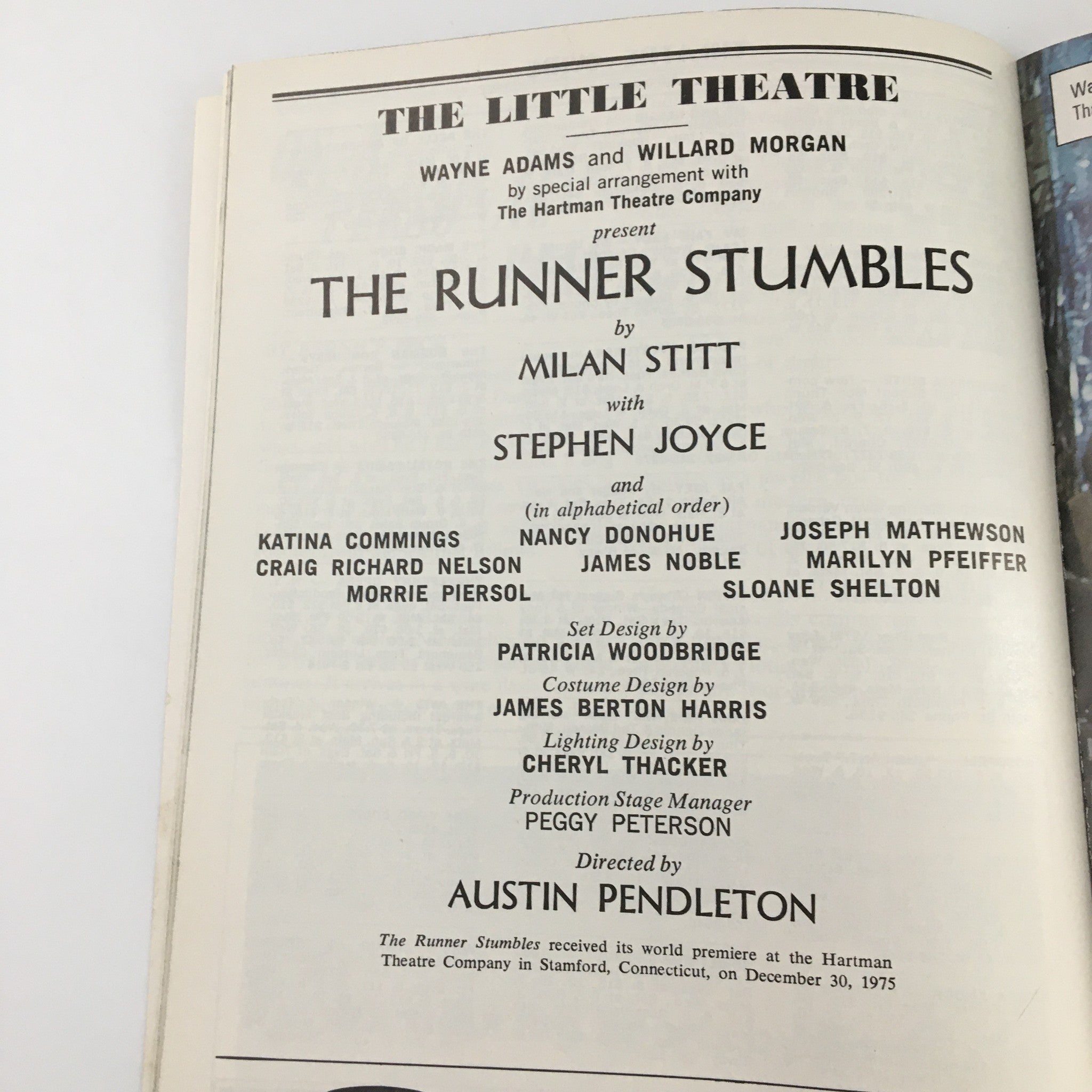 1976 Playbill The Little Theatre The Runner Stumbles Wayne Adams Willard Morgan