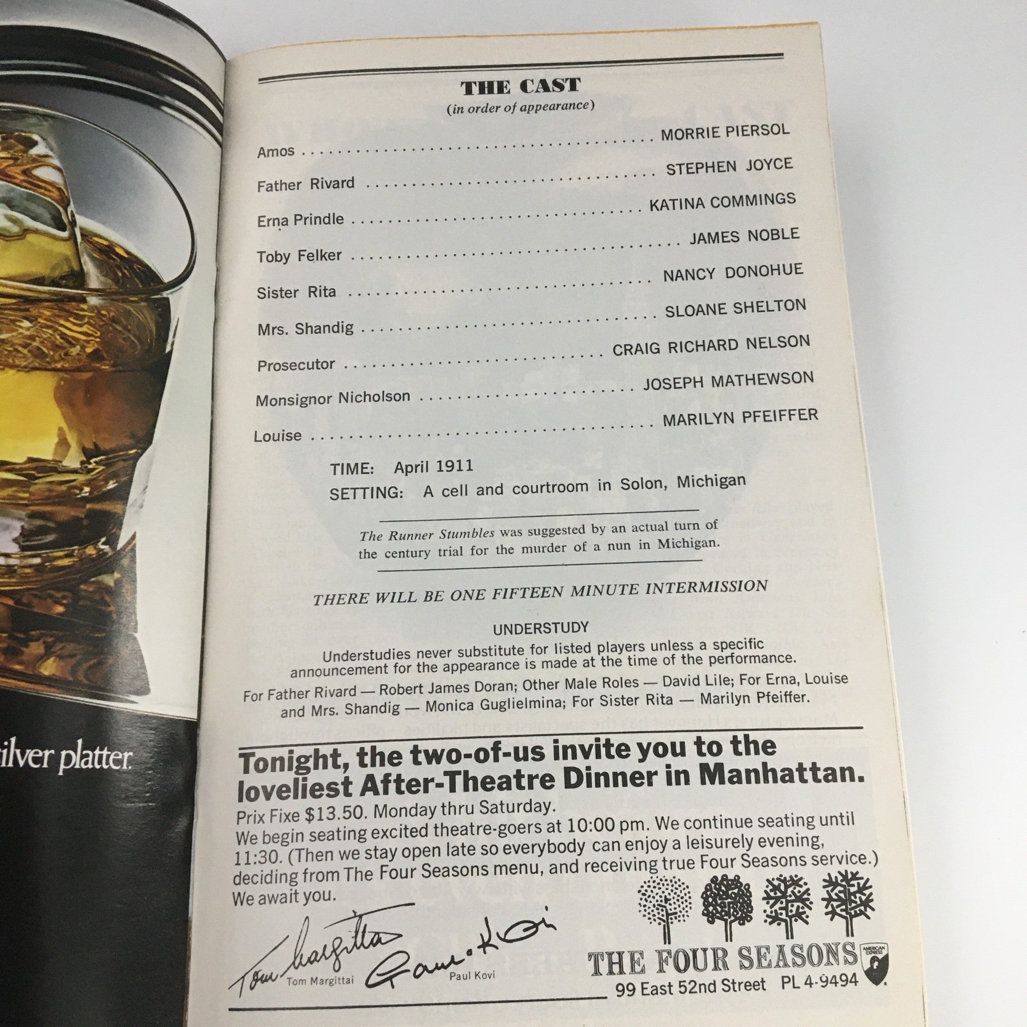 1976 Playbill The Little Theatre The Runner Stumbles Wayne Adams Willard Morgan