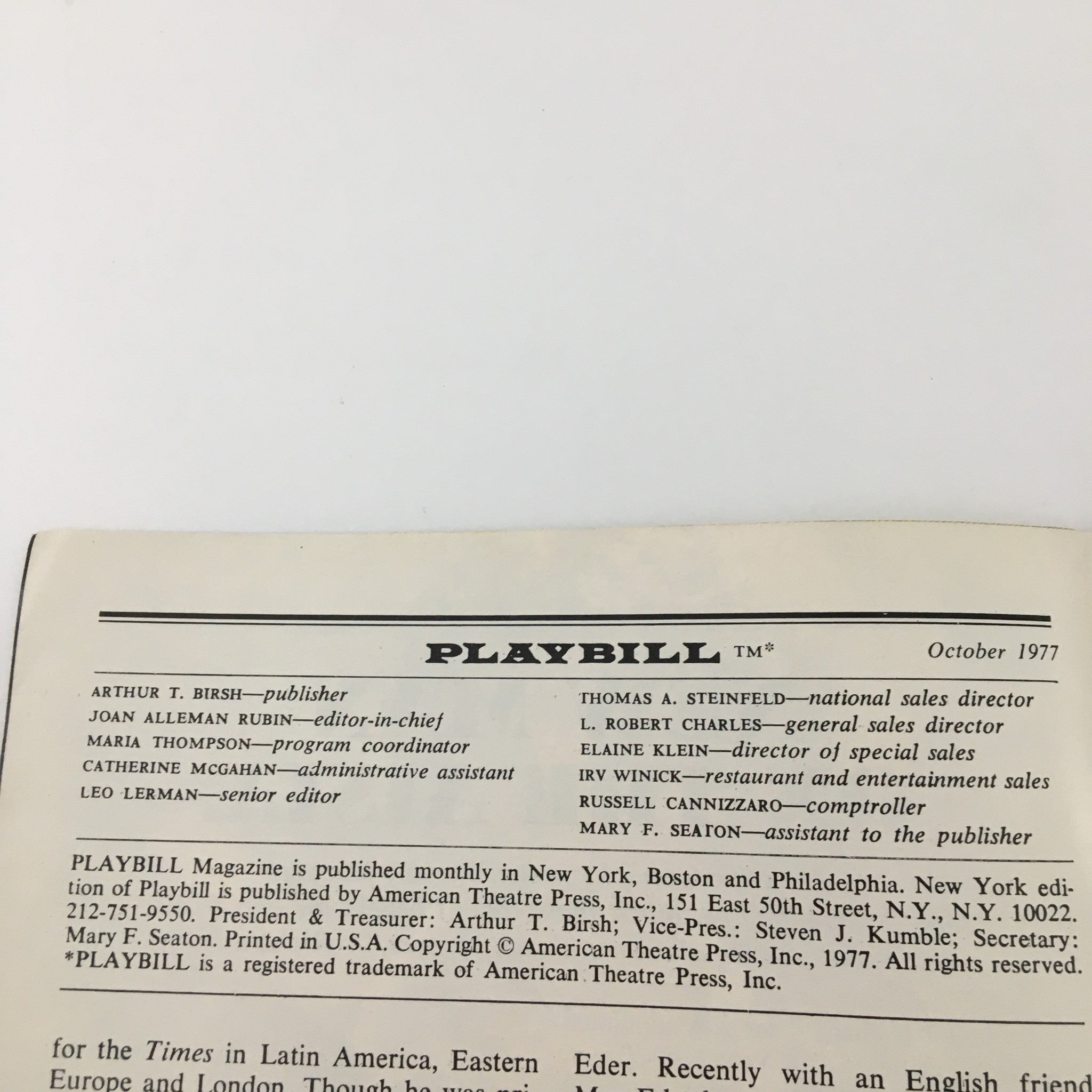 1977 Playbill Imperial Theatre 'Comedy with Music' Victor Borge, Marylyn Mulvey