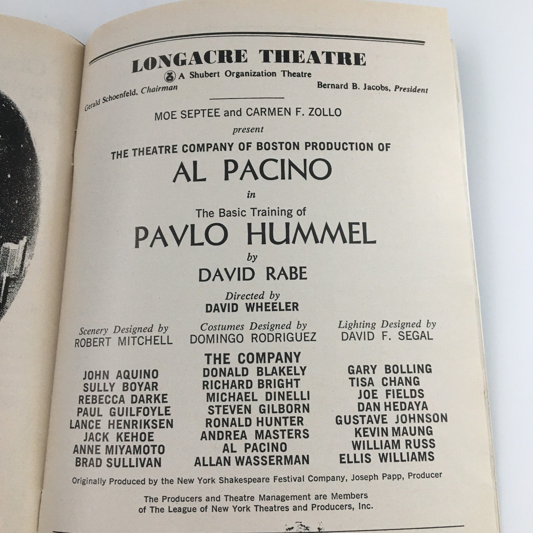 1977 Playbill Longacre Theatre 'The Basic Training of Pavlo Hummel' Al Pacino