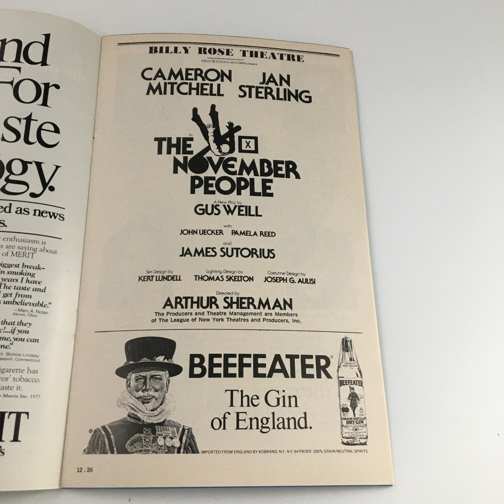 1977 Playbill Billy Rose Theatre 'The November People' Cameron Mitchell