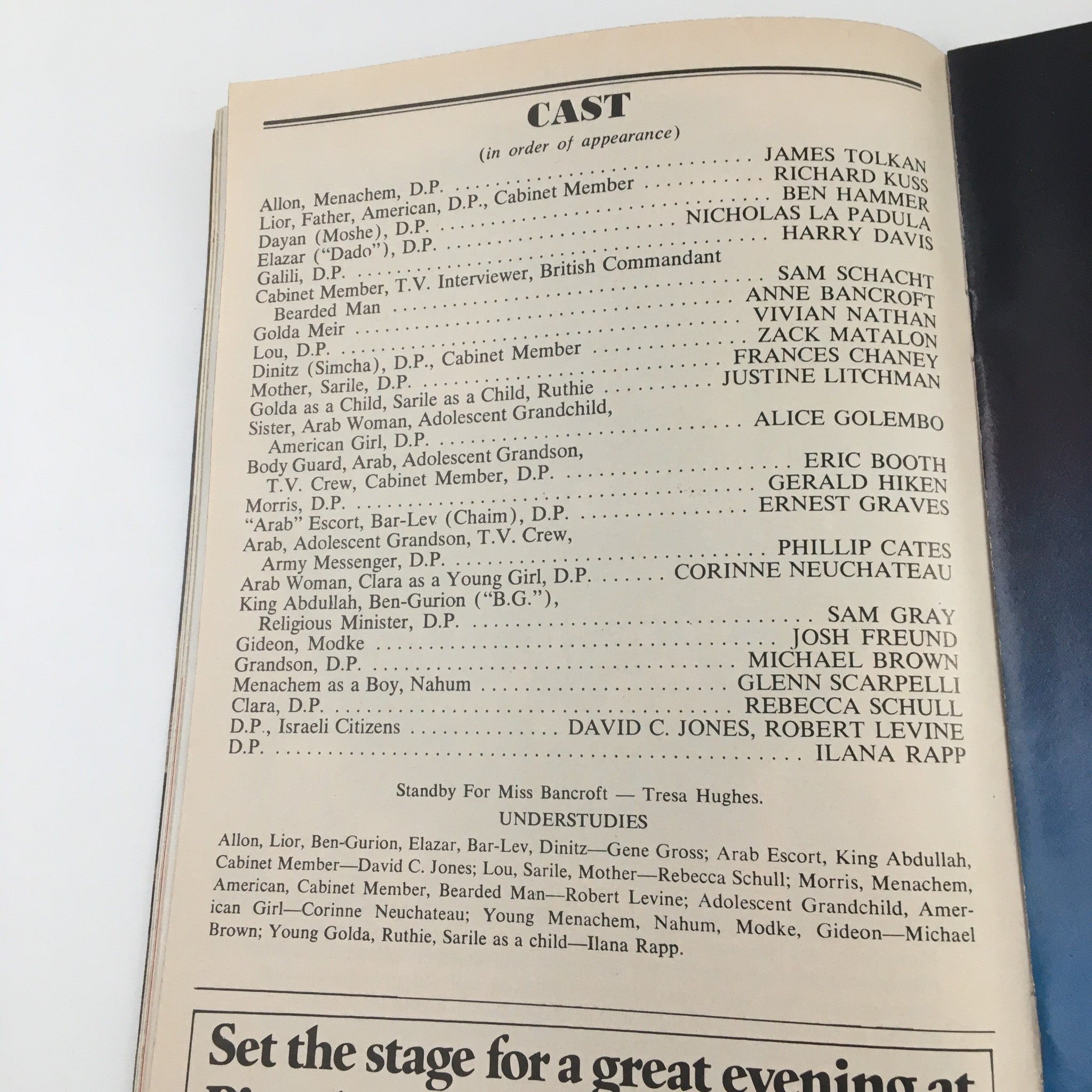 1977 Playbill Morosco Theatre 'Golda' Anne Bancroft, Vivian Nathan, Sam Gray