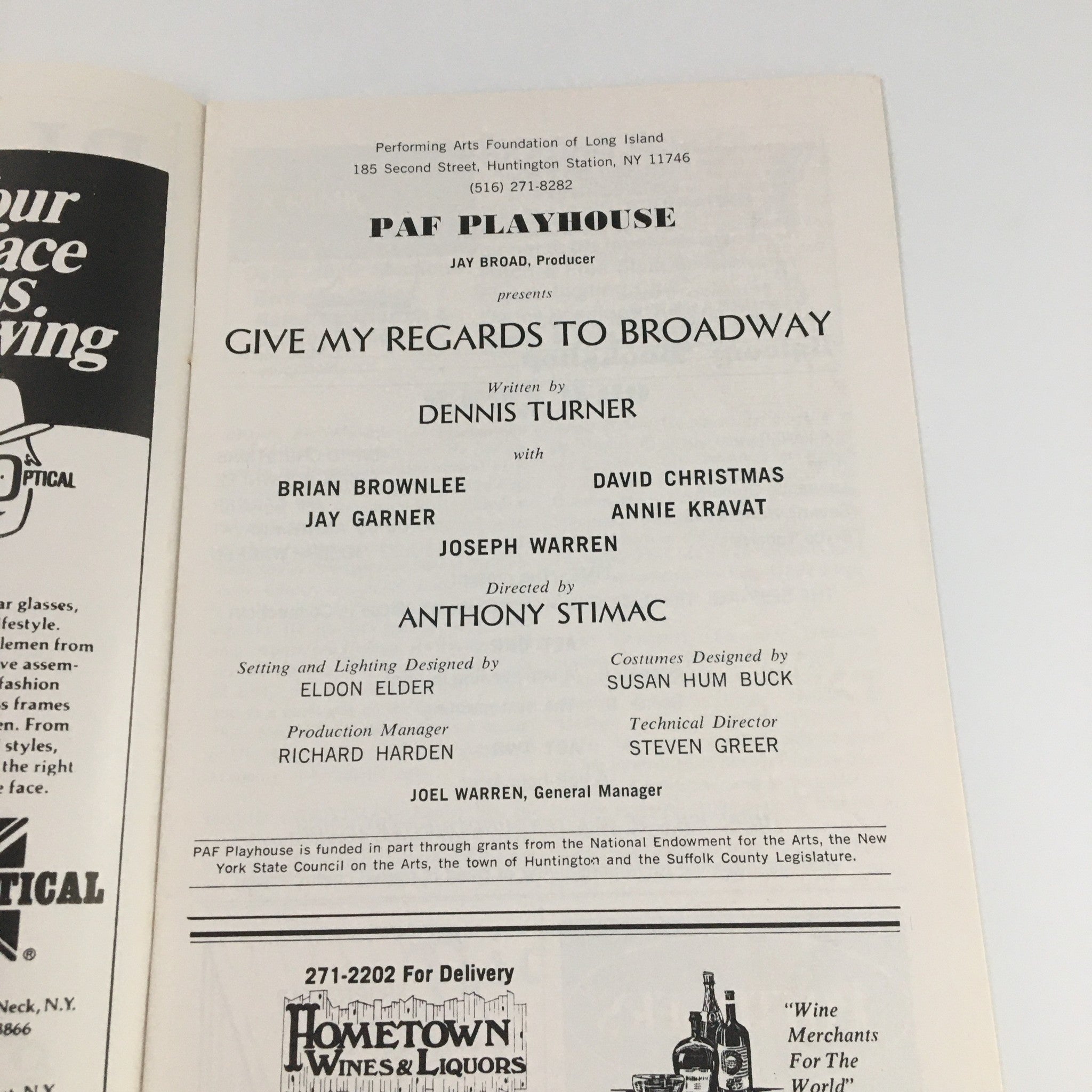 1977 Playbill PAF Playhouse 'Give My Regards To Broadway' David Christmas