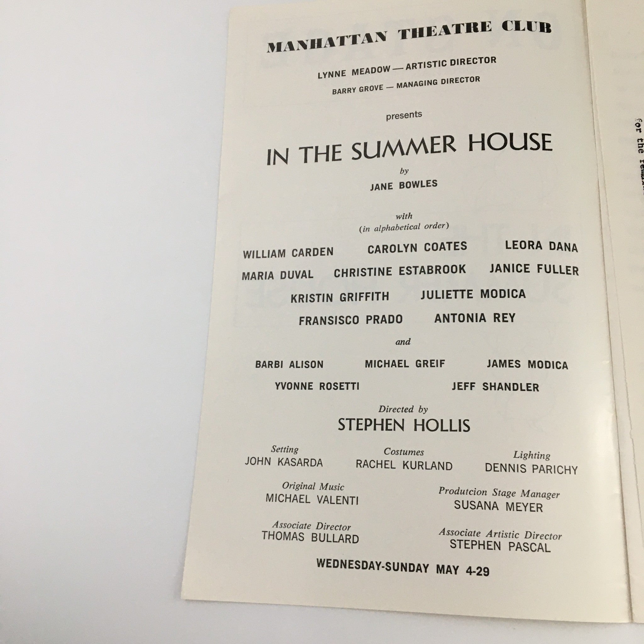 1977 On Stage Manhattan Theatre Club 'In The Summer House' Christine Estarbrook