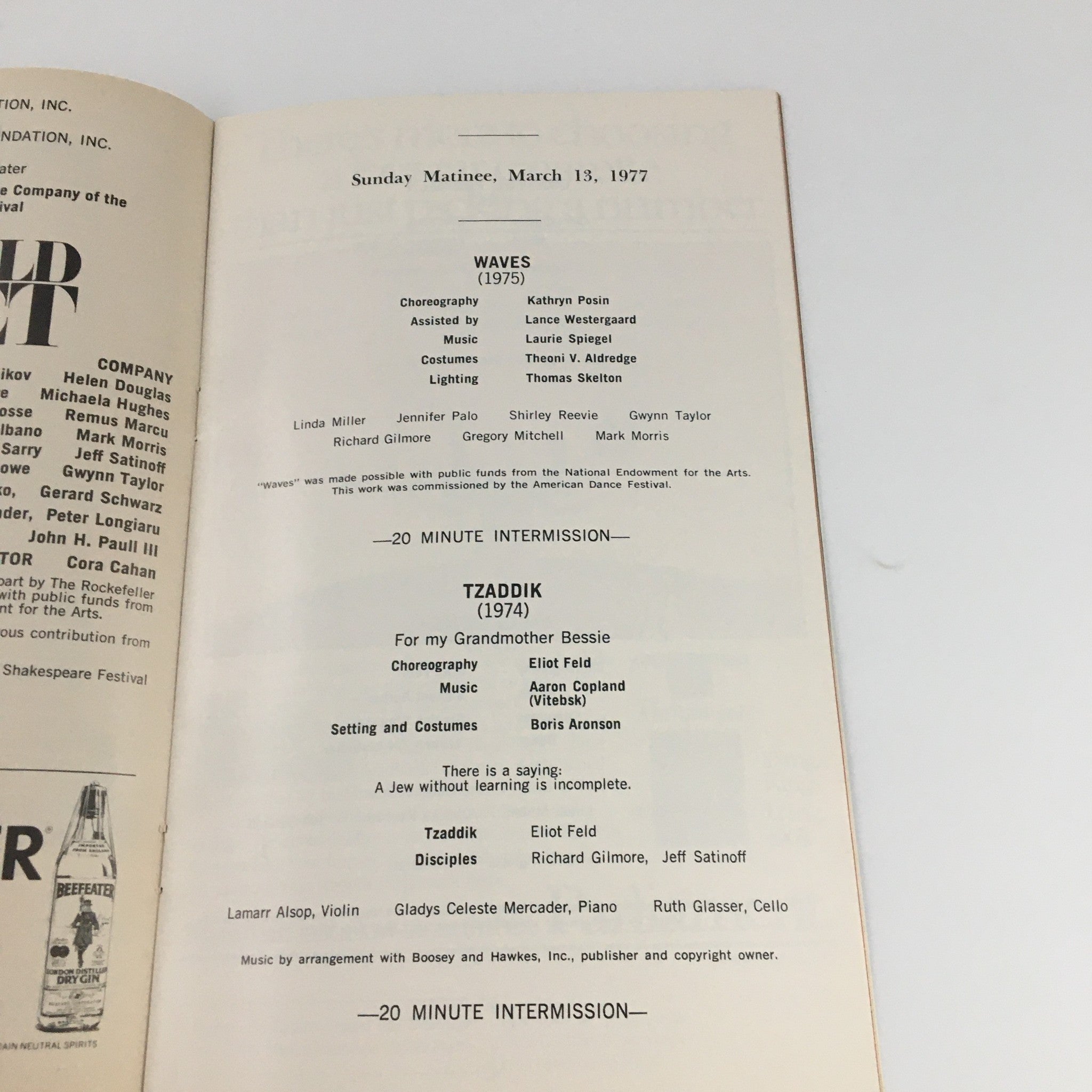 1977 Playbill City Center 55th Street Theater 'Eliot Feld Ballet' Michael Auer