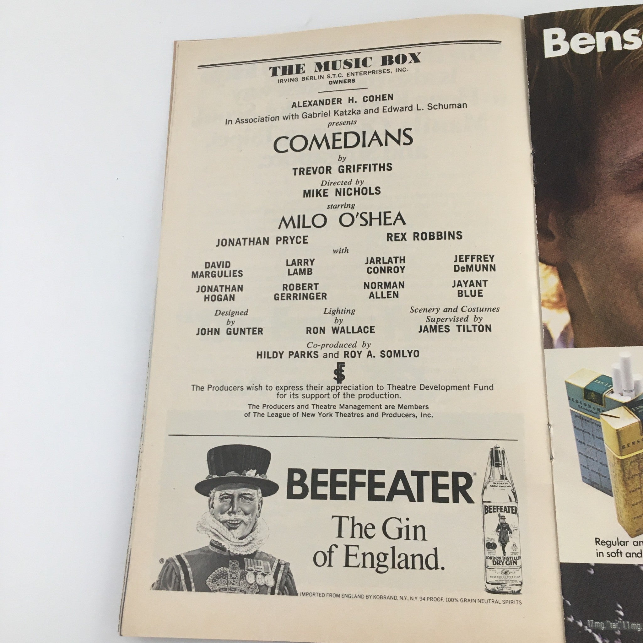 1977 Playbill The Music Box 'Comedians' Milo O'Shea, Jonathan Pryce, Rex Robbins