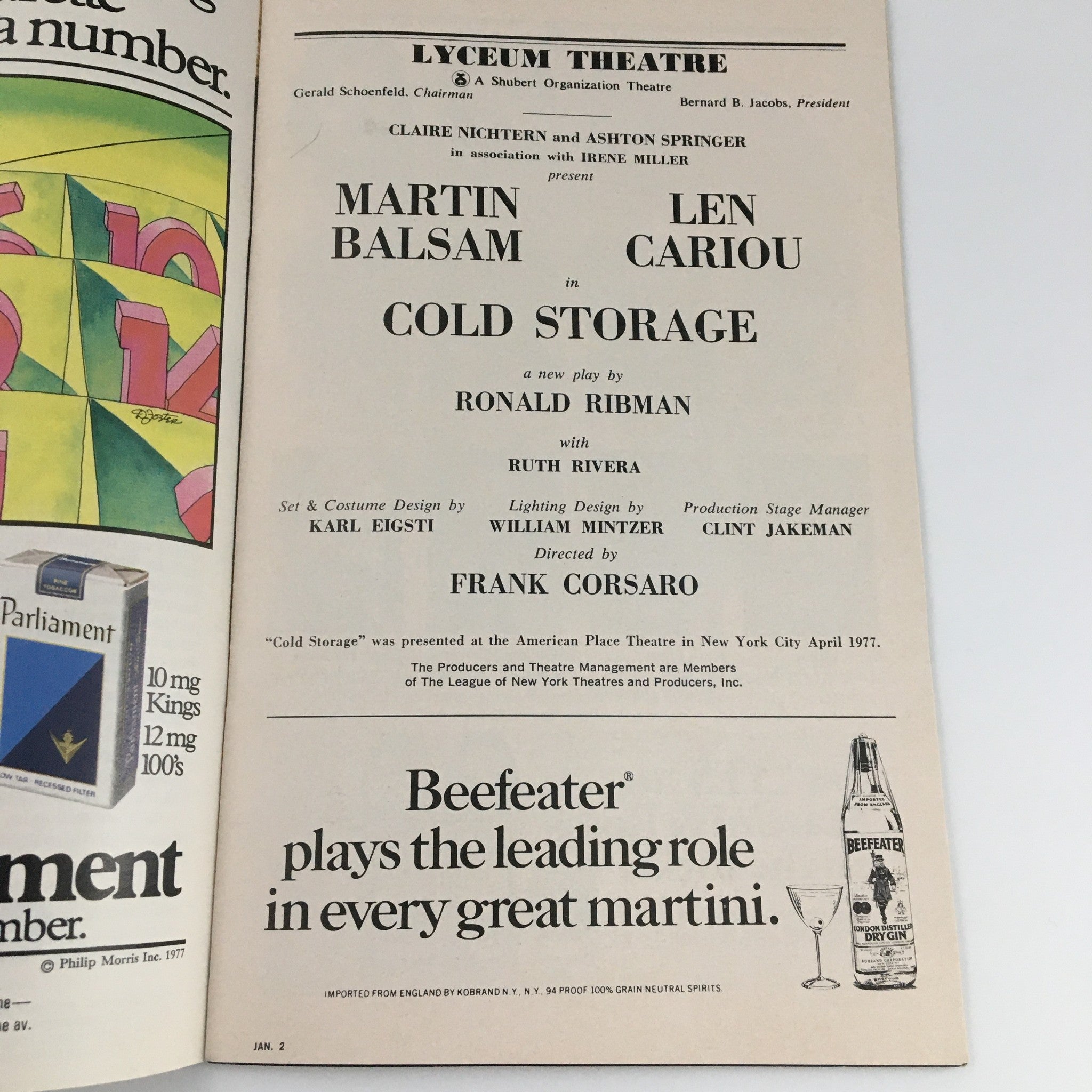 1978 Playbill Lyceum Theatre 'Cold Storage' Martin Balsam, Len Cariou