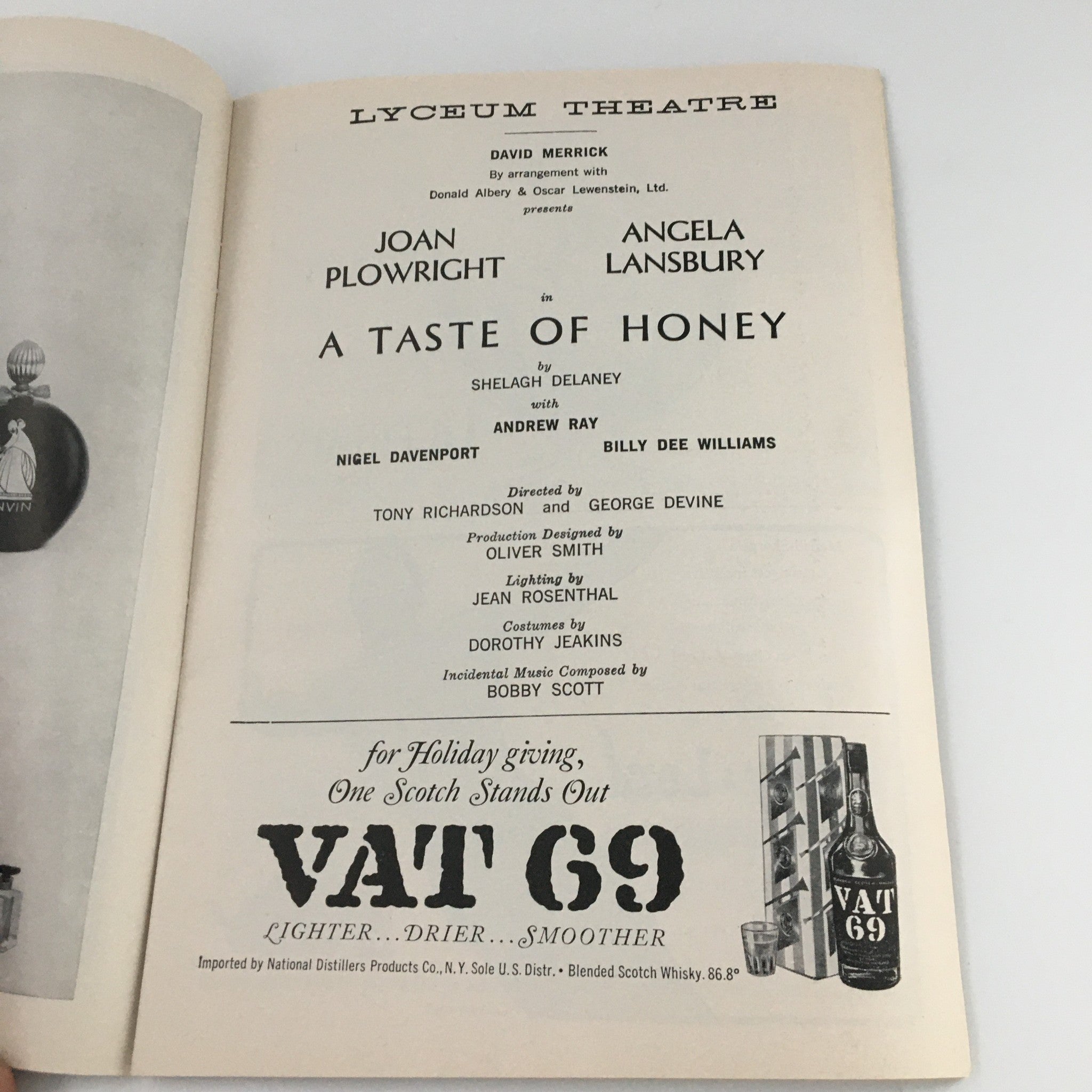 1960 Playbill Lyceum Theatre 'A Taste of Honey' Joan Plowright, Angela Lansbury