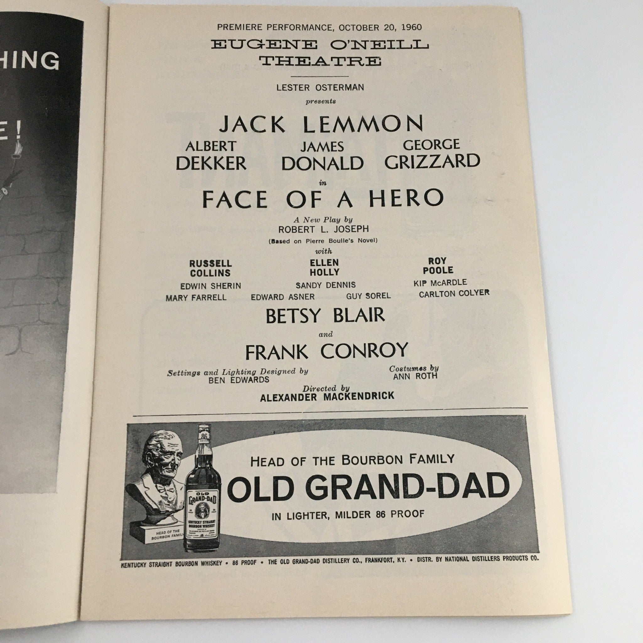 1960 Playbill Eugene O'Neill Theatre 'Face of a Hero' Jack Lemmon, Betsy Blair