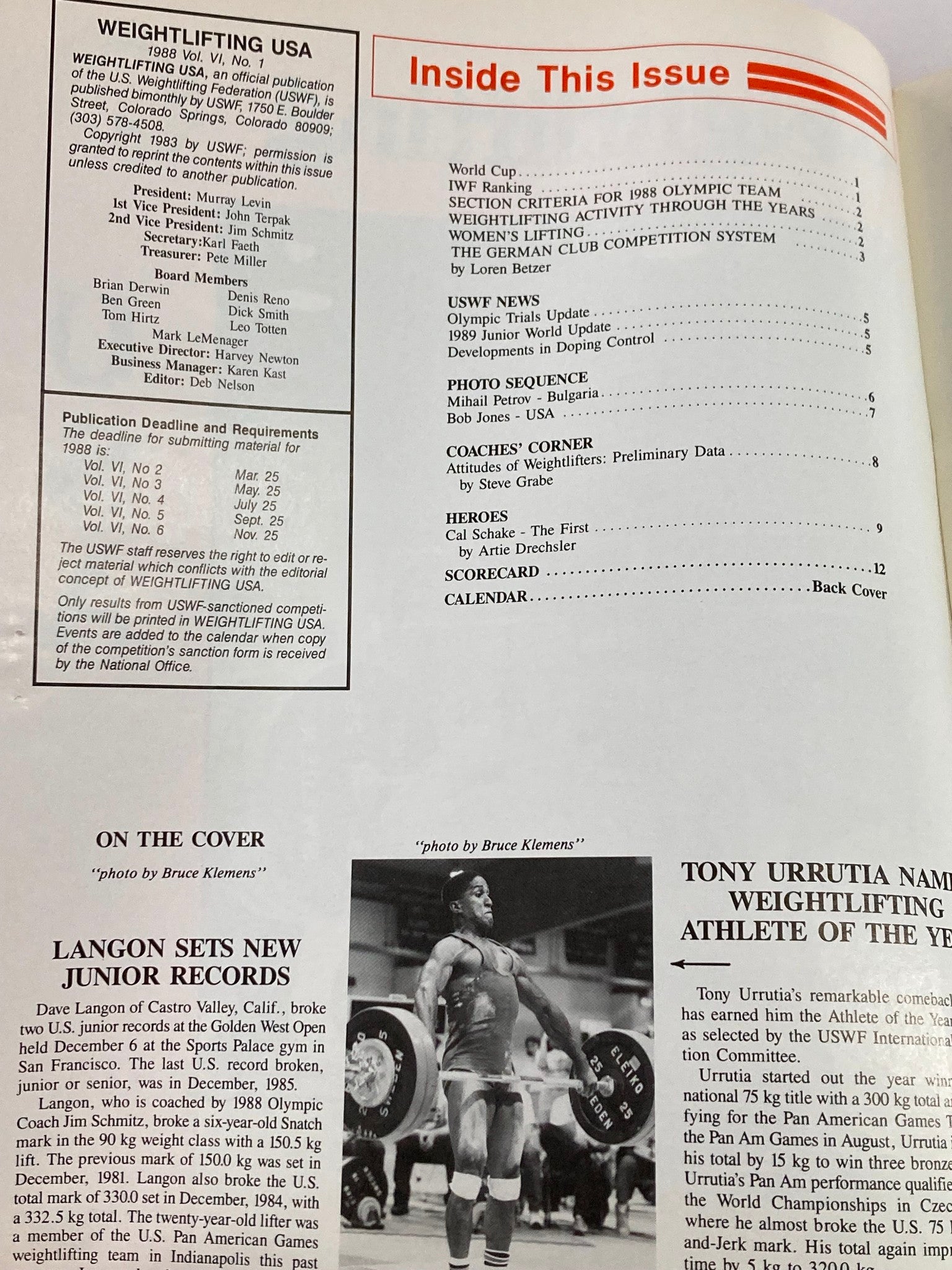 VTG Weightlifting USA Magazine 1988 Vol 5 #6 Dave Langon US Junior Record Holder