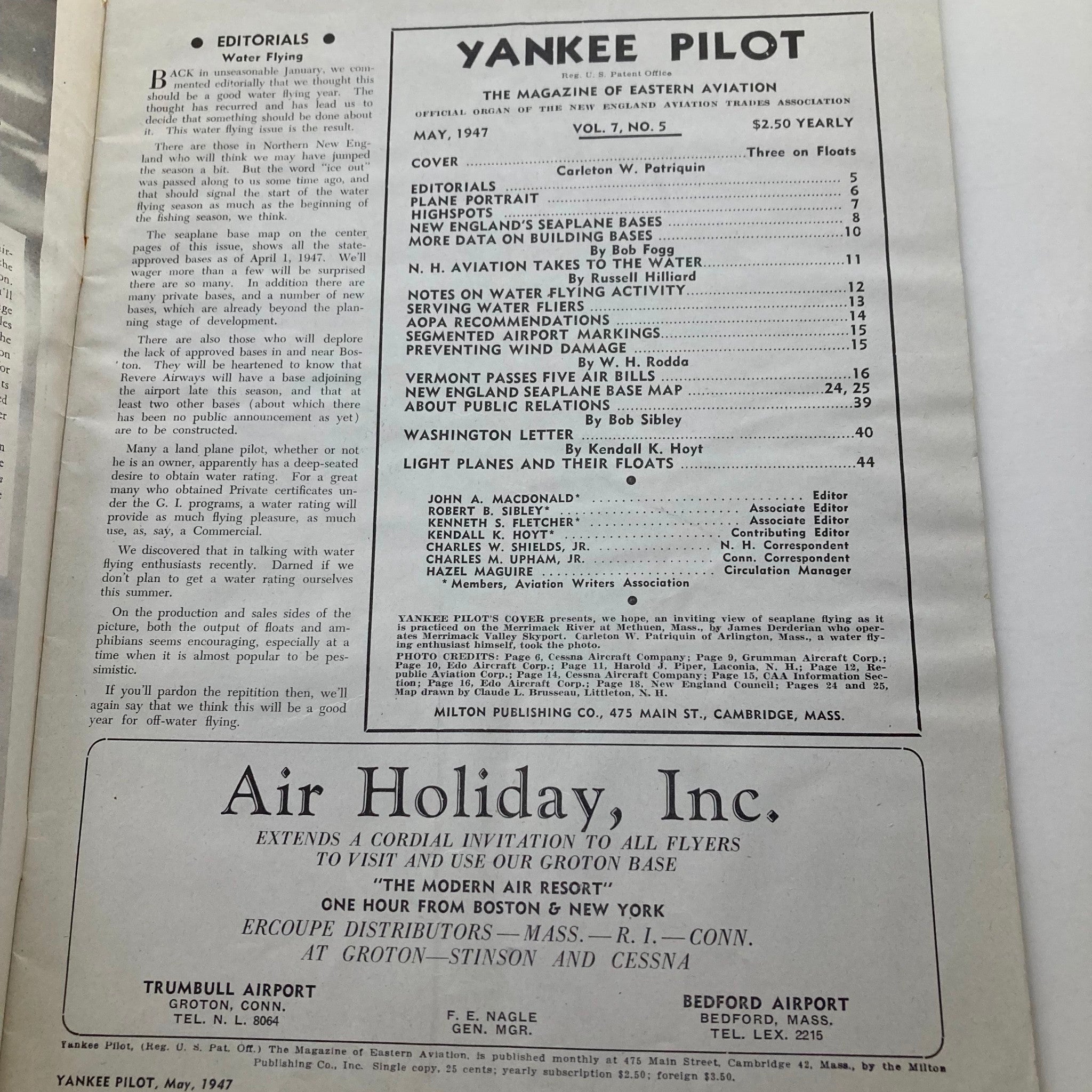 VTG Yankee Pilot Magazine May 1947 Vol 7 No. 5 Three on Floats No Label