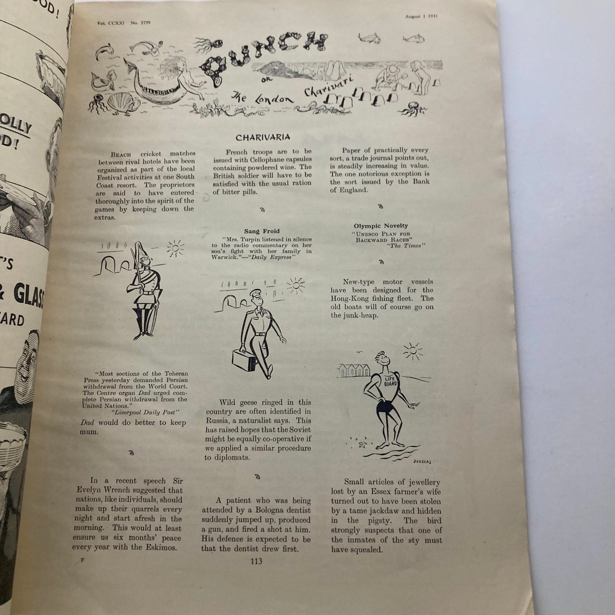 VTG Punch Magazine August 1 1951 Vol 221 No. 5779 WWII Cartoon & Humour No Label