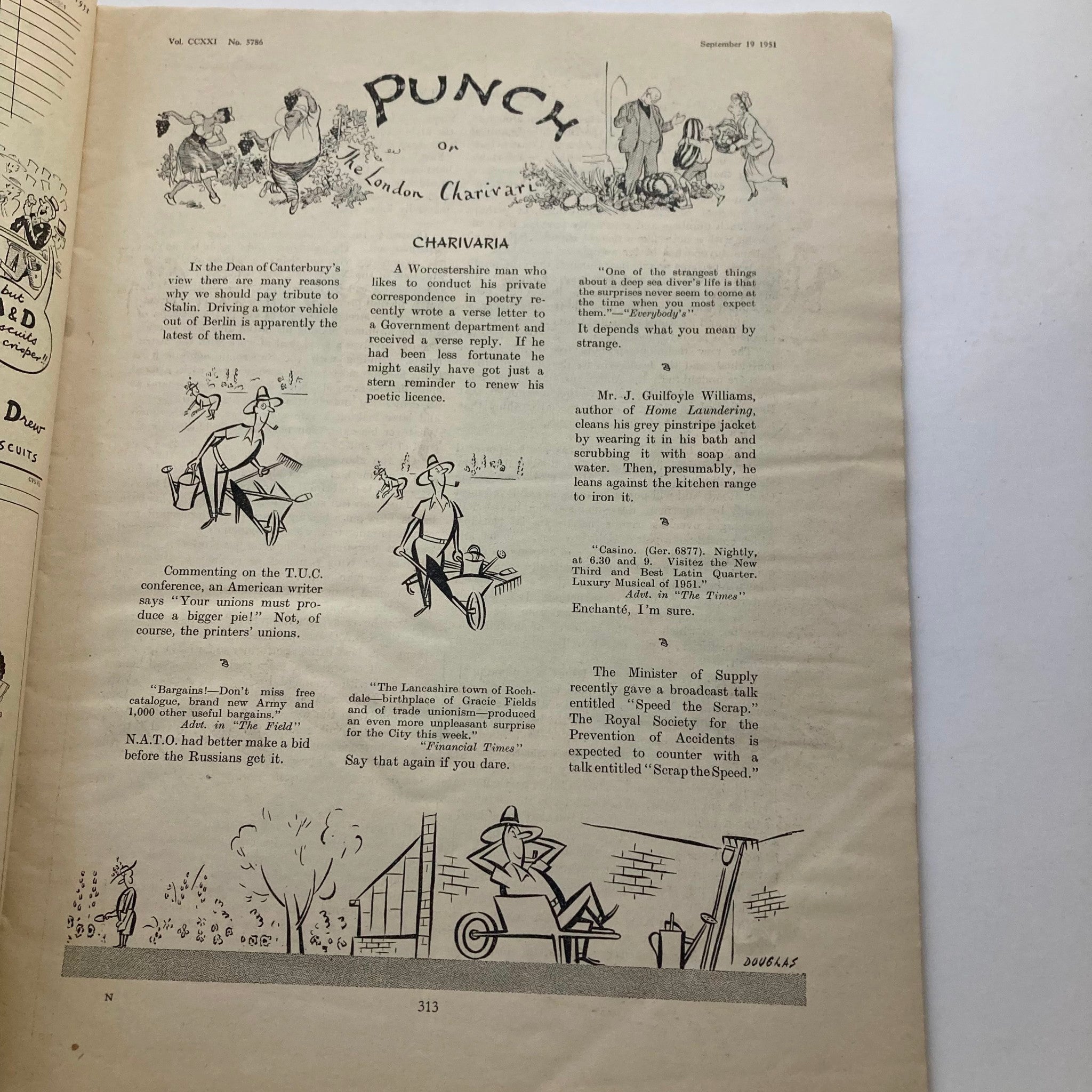 Punch Magazine September 19 1951 Vol 221 No. 5786 WWII Cartoon & Humour No Label