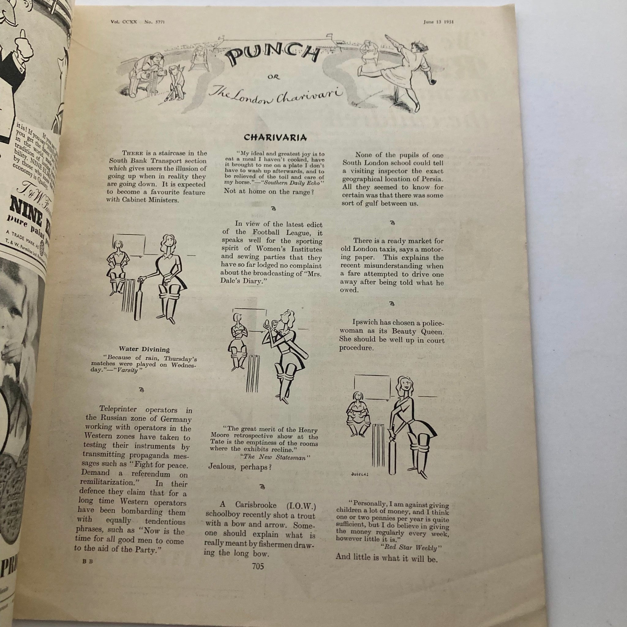 Punch Magazine June 13 1951 Vol 220 No. 5771 WWII Cartoon & Humour No Label