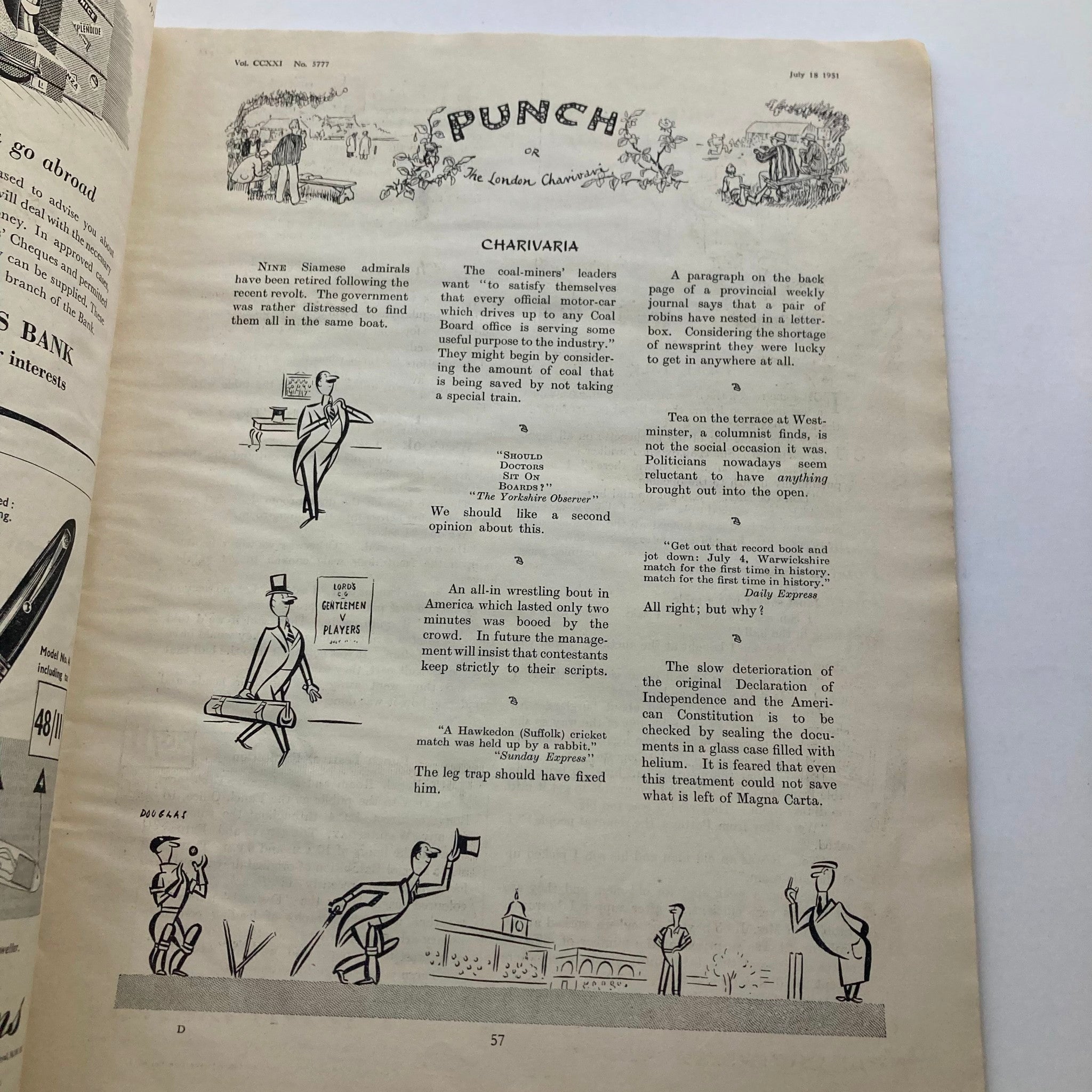 Punch Magazine July 18 1951 Vol 221 No. 5777 WWII Cartoon & Humour No Label