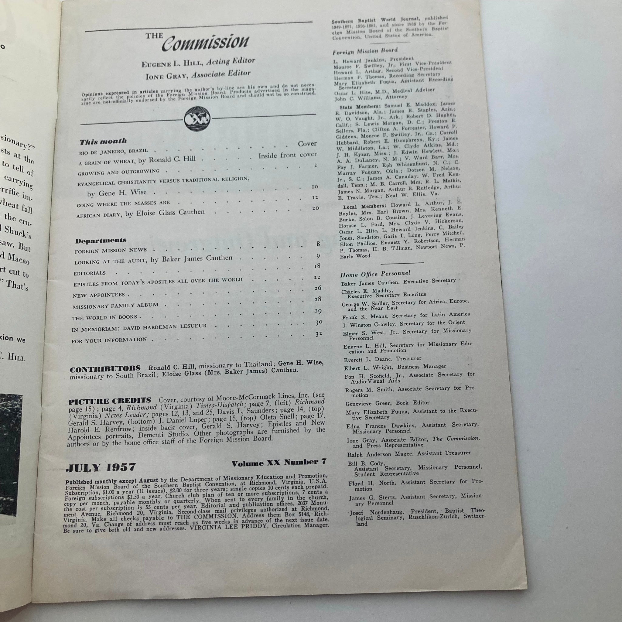 VTG The Commission Magazine July 1957 Southern Baptist World Journal