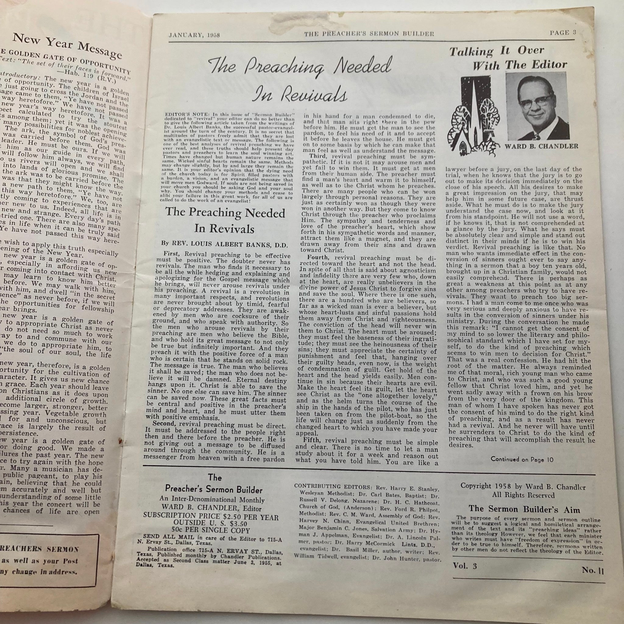 VTG The Preacher's Sermon Builder Magazine January 1958 Revival Issue No Label