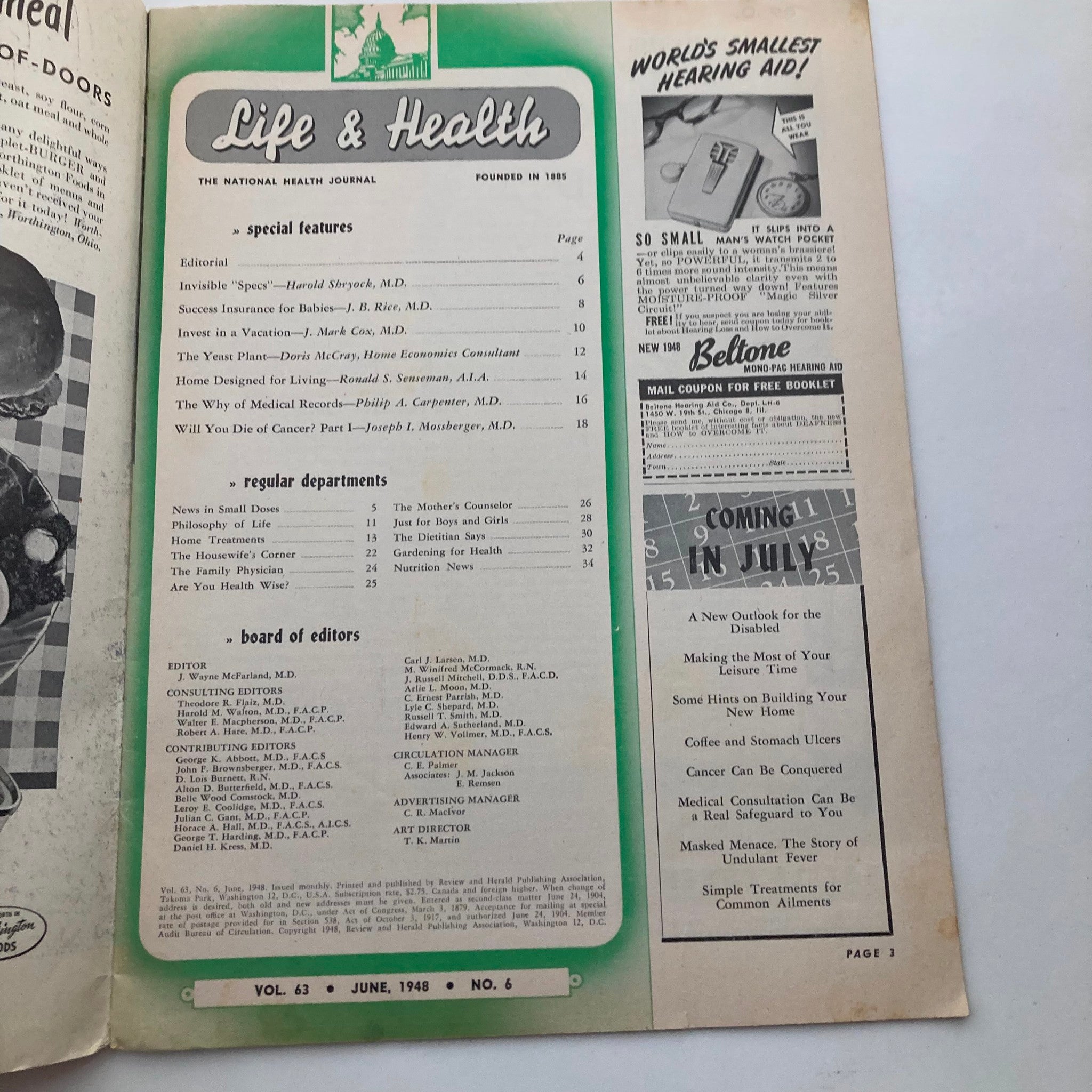 VTG Life & Health Journal Magazine June 1948 The Yeast Plant No Label