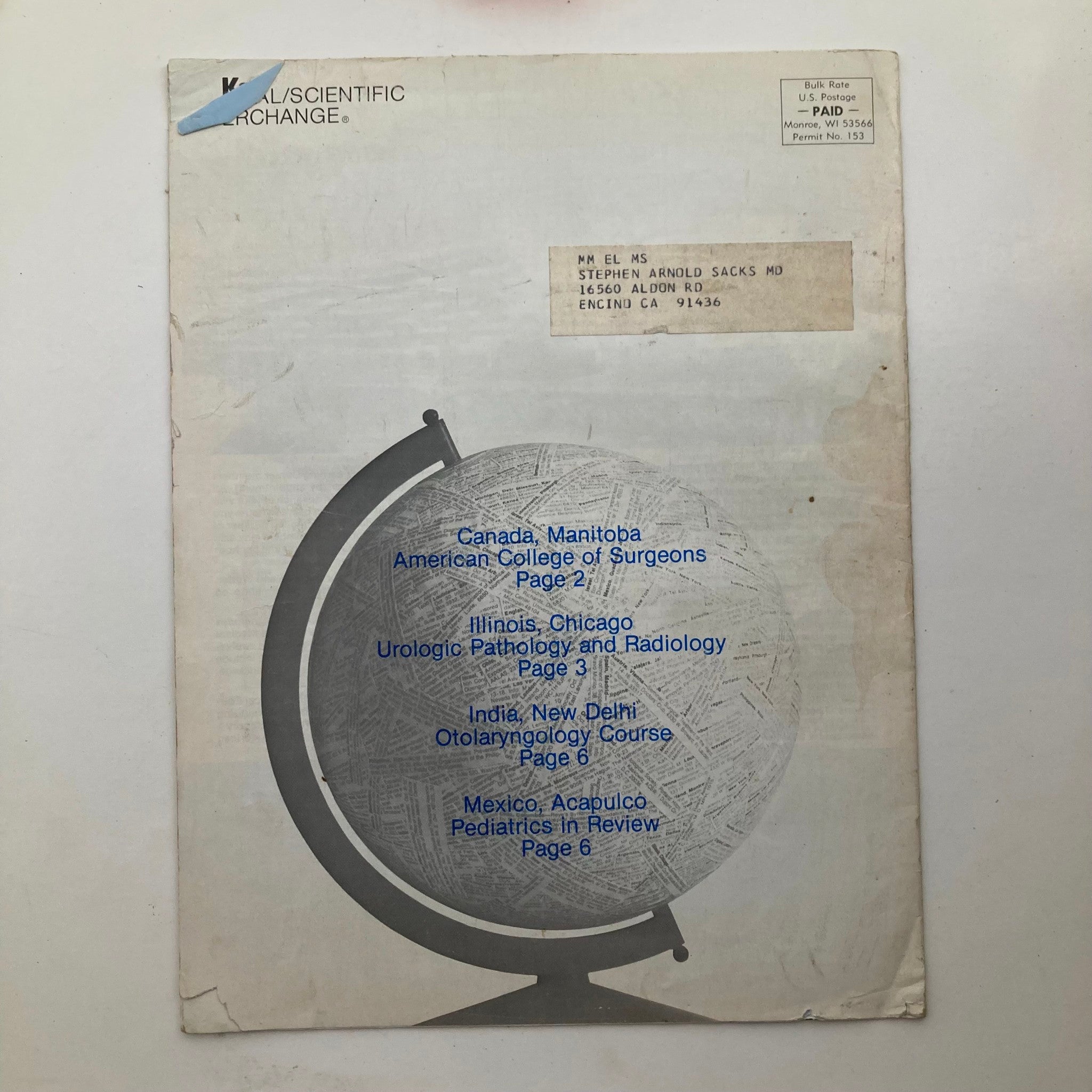 Back cover of the VTG Medical Scientific Interchange Magazine, December 1979, displaying a globe motif and listing courses and meetings in various locations.