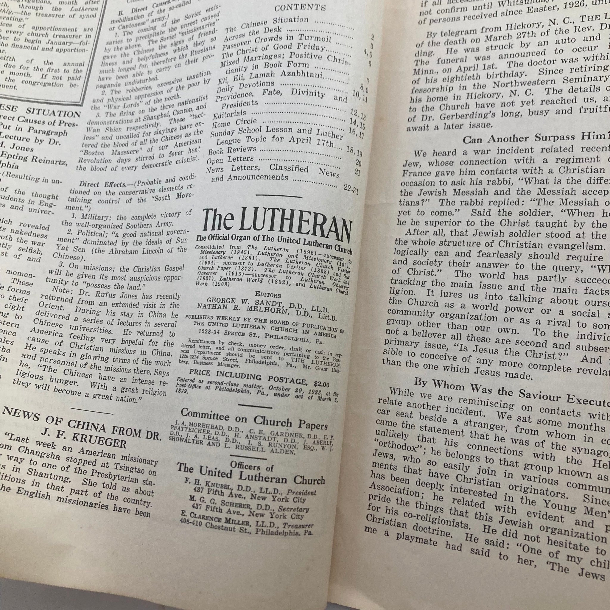 VTG The Lutheran Magazine April 7 1927 Vol 9 No. 27 The Way of Peace No Label