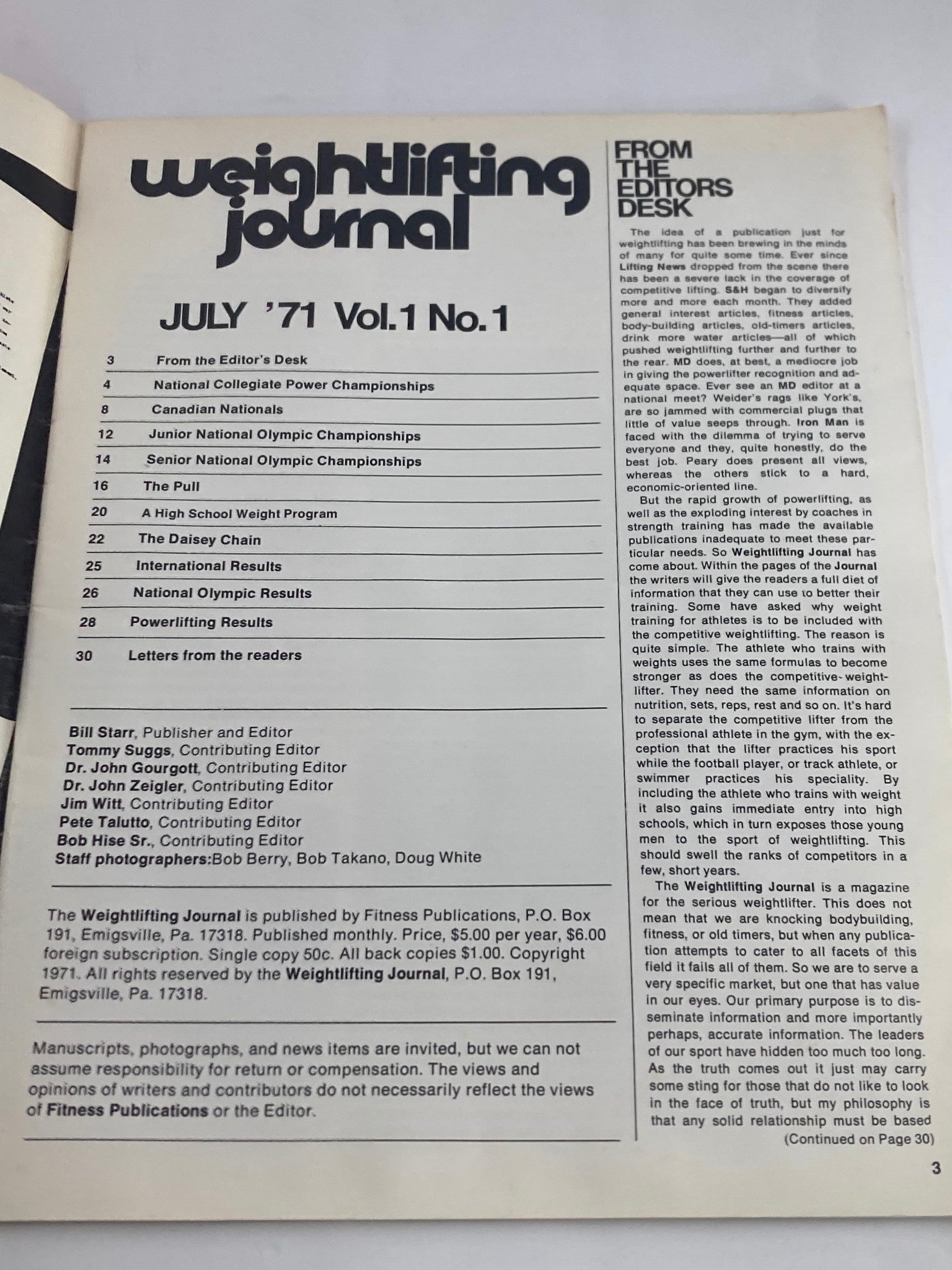 VTG Weightlifting Journal July 1971 Vol 1 #1 The Daisey Chain No Label