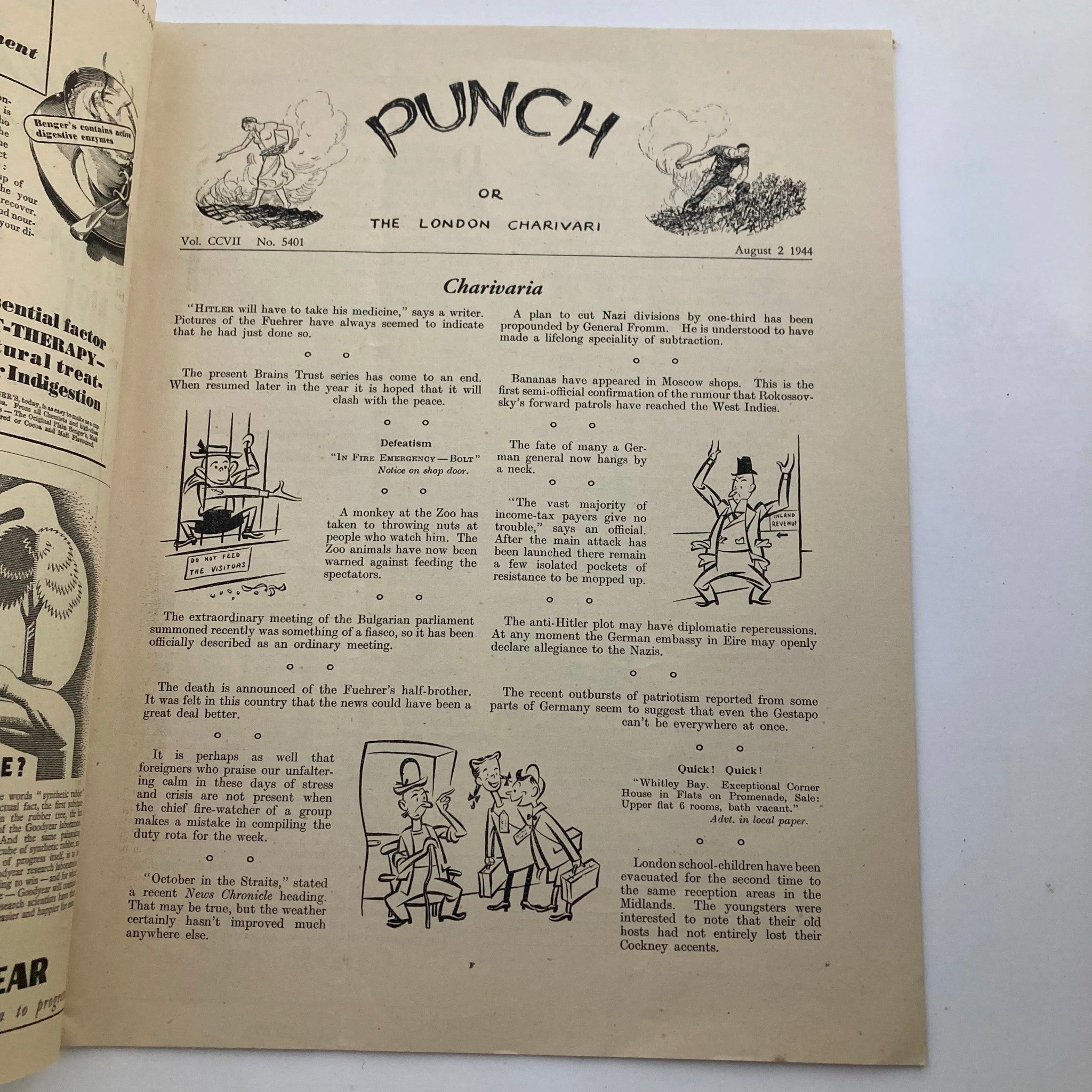 Punch Magazine August 2 1944 Vol 207 No. 5401 WWII Cartoon & Humour No Label