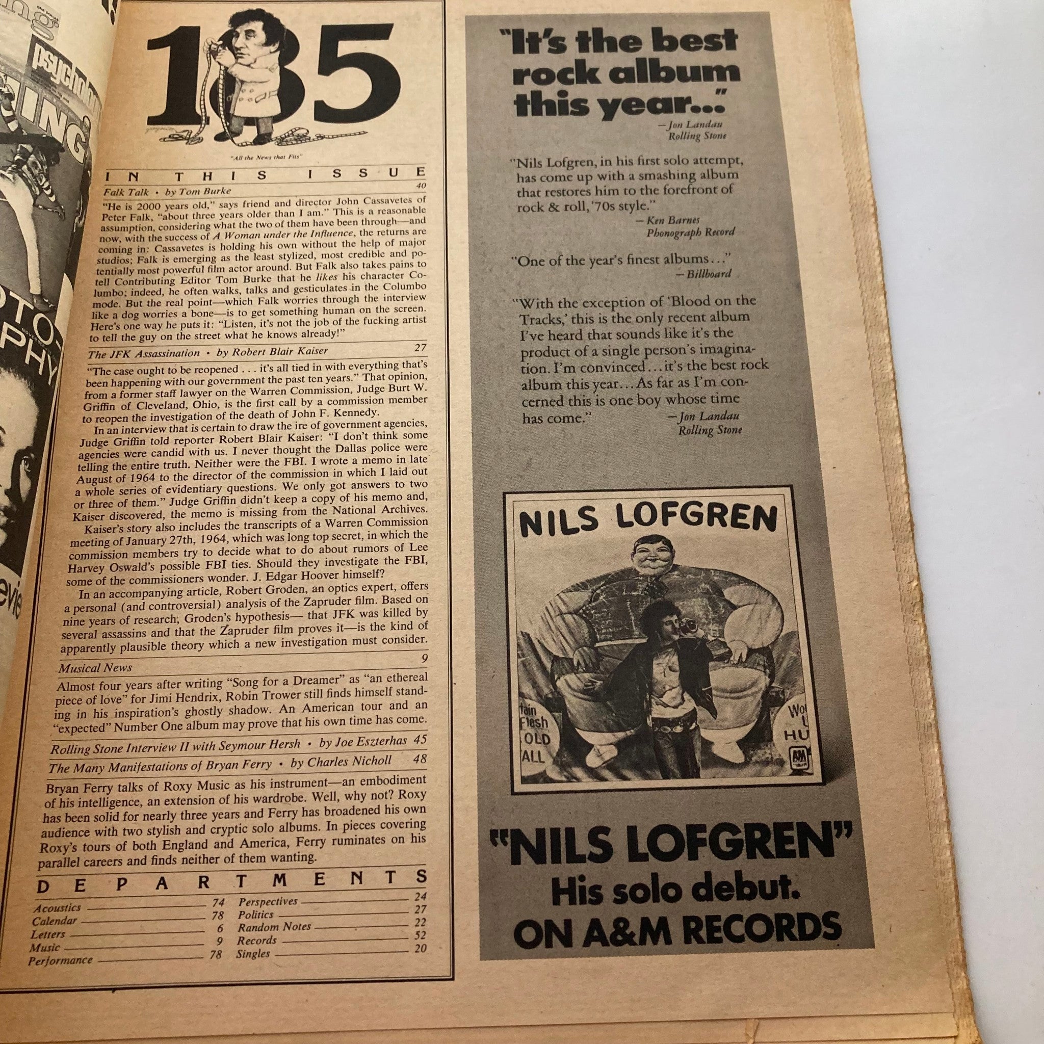 VTG Rolling Stone Magazine April 24 1975 Issue 185 Bryan Ferry's Dandy Habits