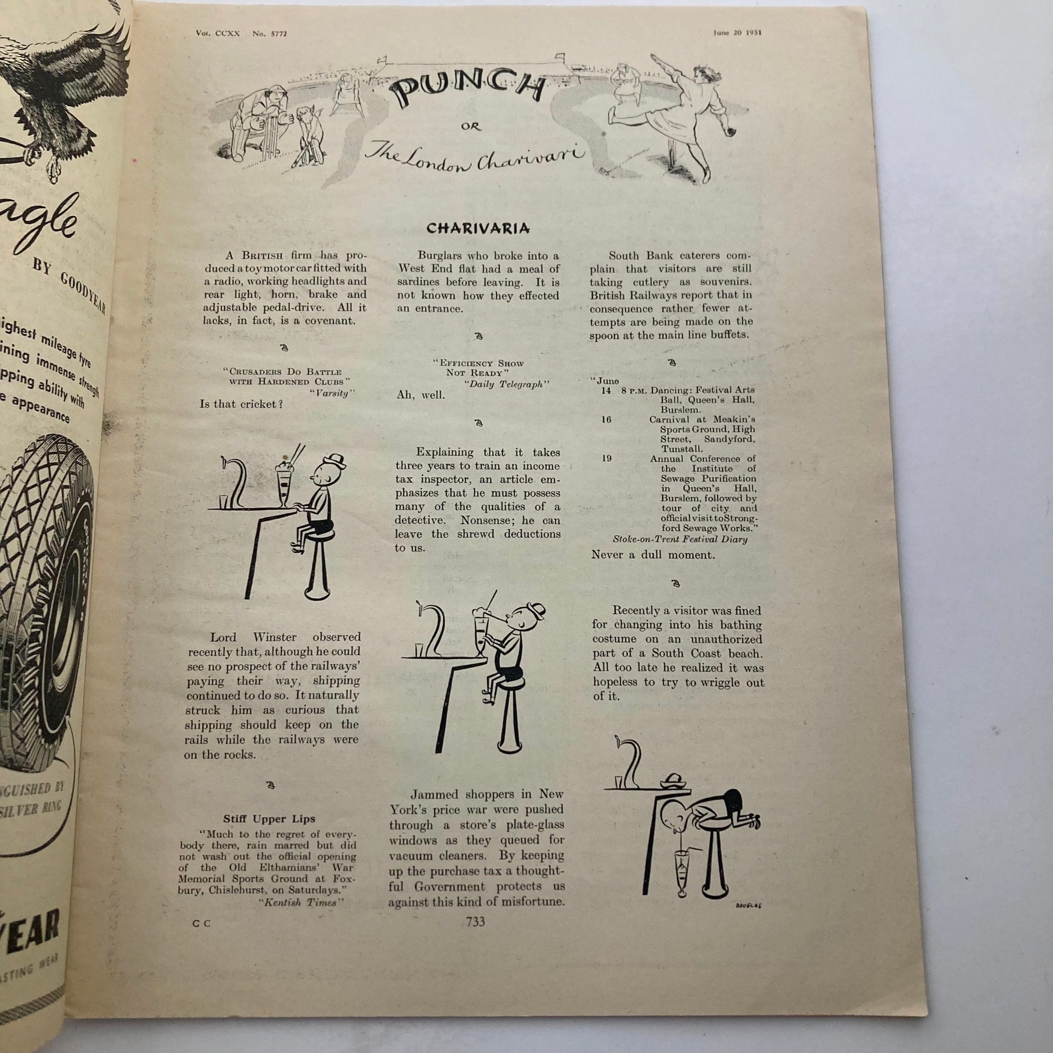 Punch Magazine June 20 1951 Vol 220 No. 5772 WWII Cartoon & Humour No Label