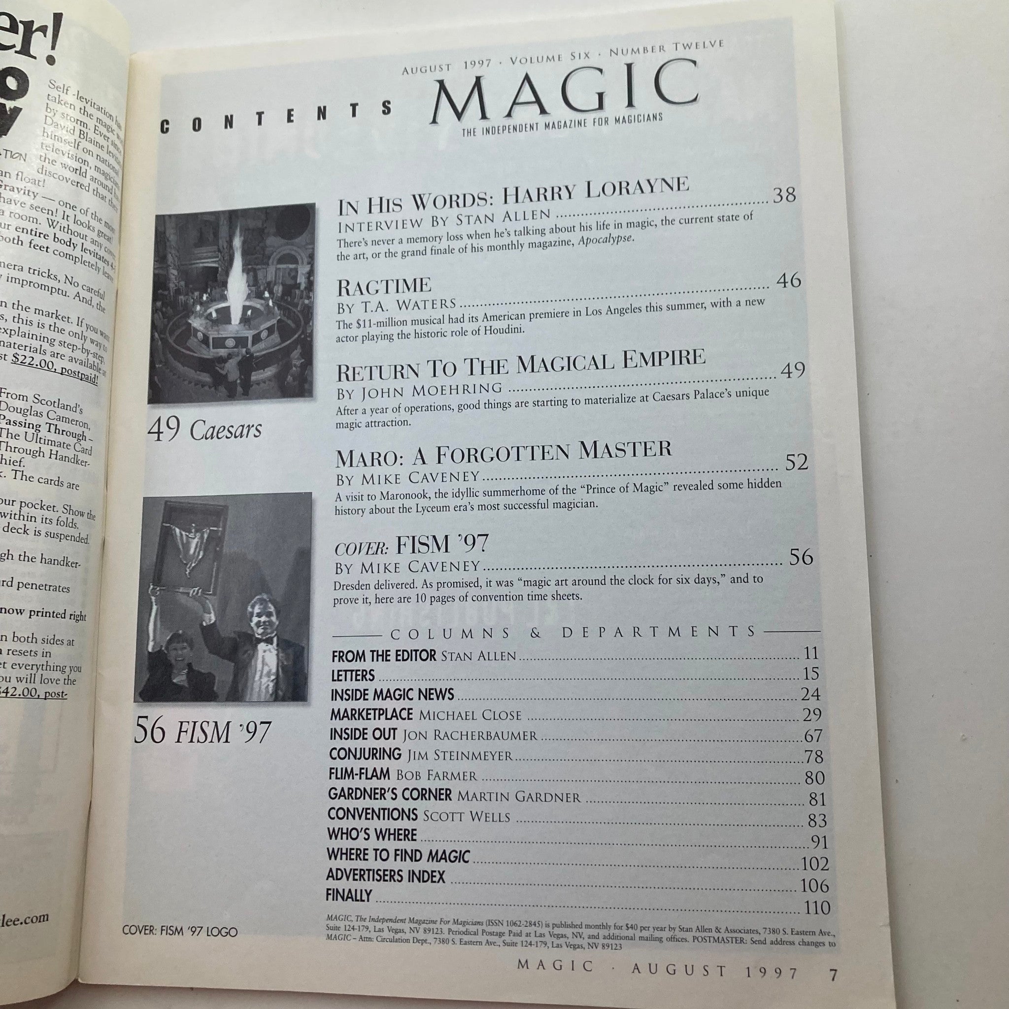 VTG Magic Magazine for Magicians August 1997 The Fism 1997 Logo No Label