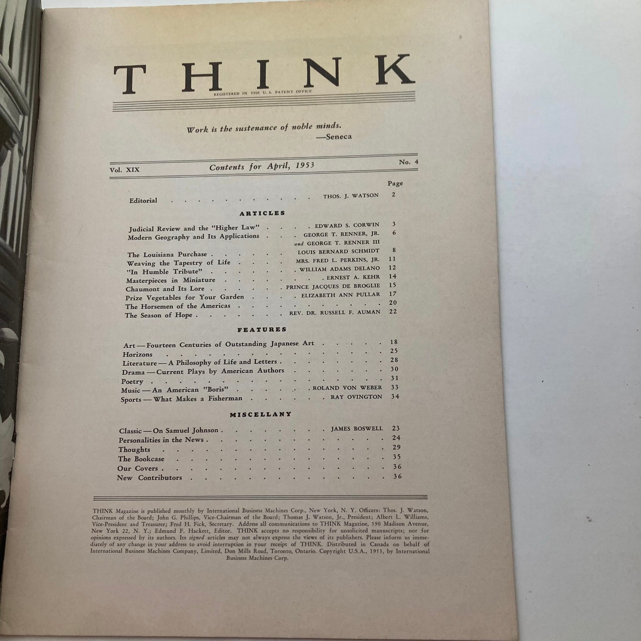 VTG Think Magazine April 1953 Vol 10 No. 4 The Louisiana Purchase No Label