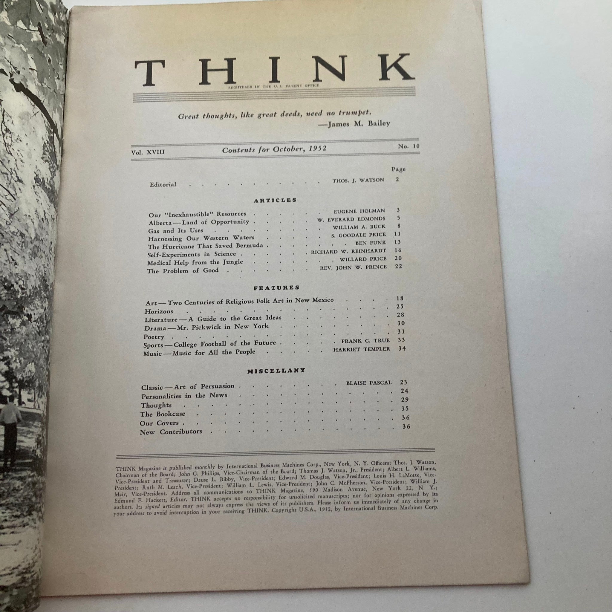 VTG Think Magazine October 1952 Vol 18 No. 10 Gas and Its Uses No Label