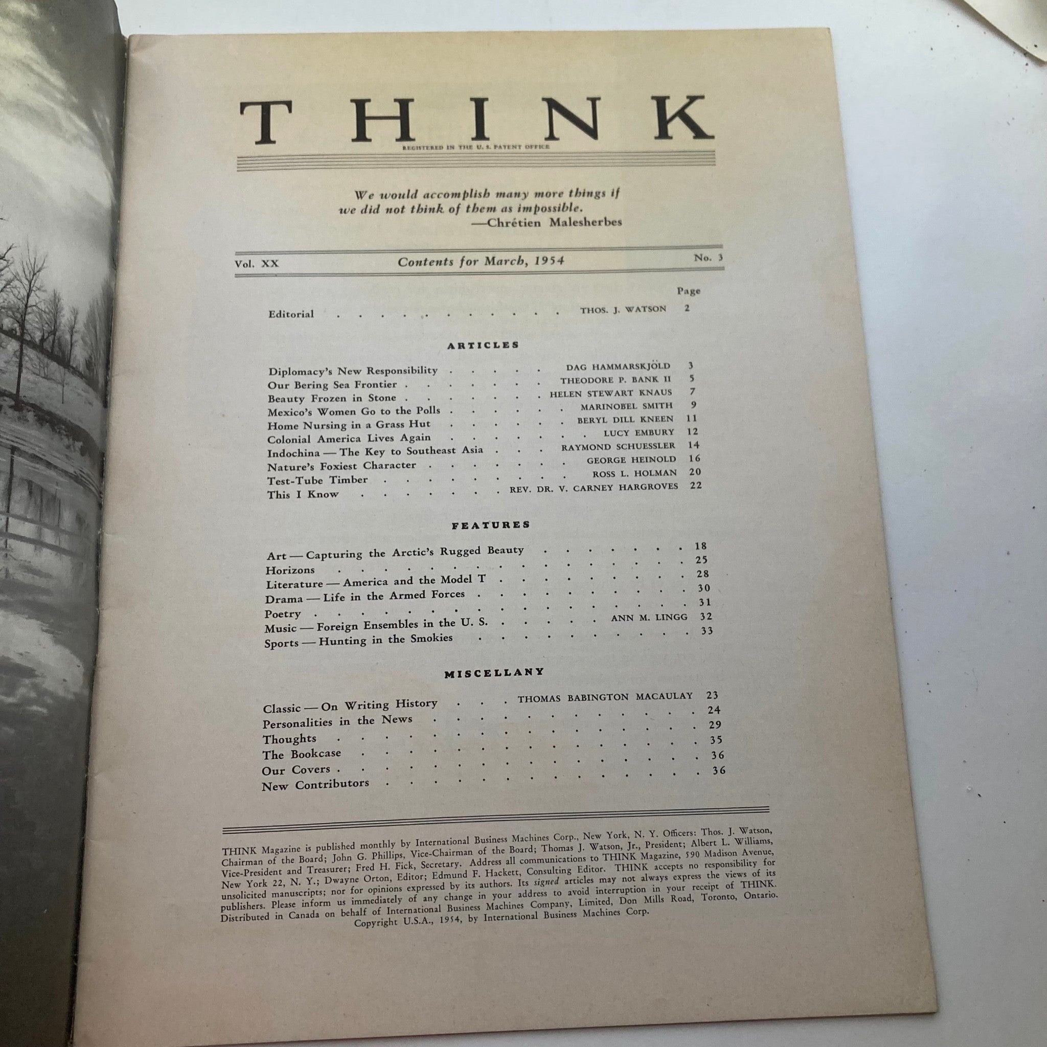 VTG Think Magazine March 1954 Vol 20 No. 3 Our Bering Sea Frontier No Label