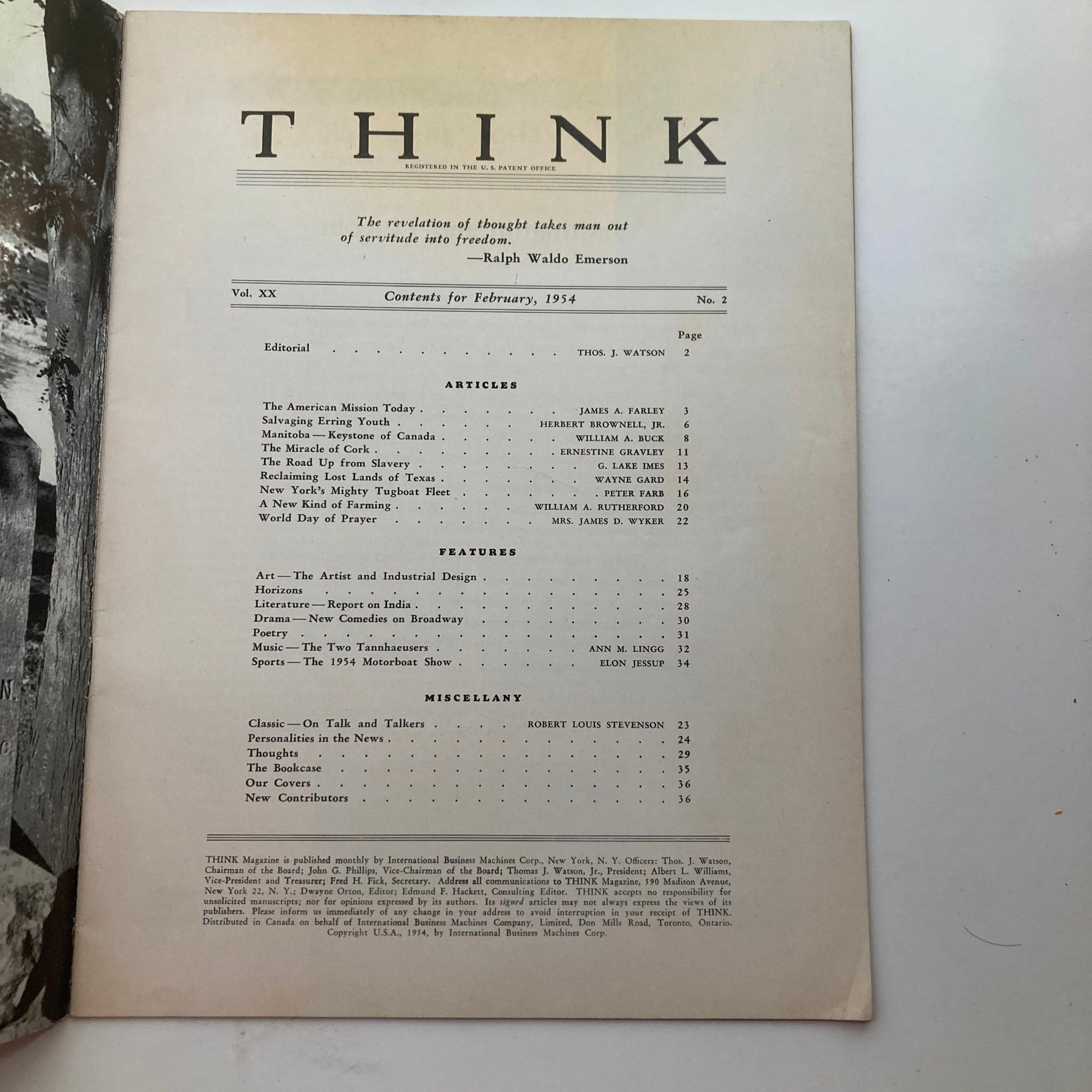 VTG Think Magazine February 1954 Vol 20 No. 2 Salvaging Erring Youth No Label