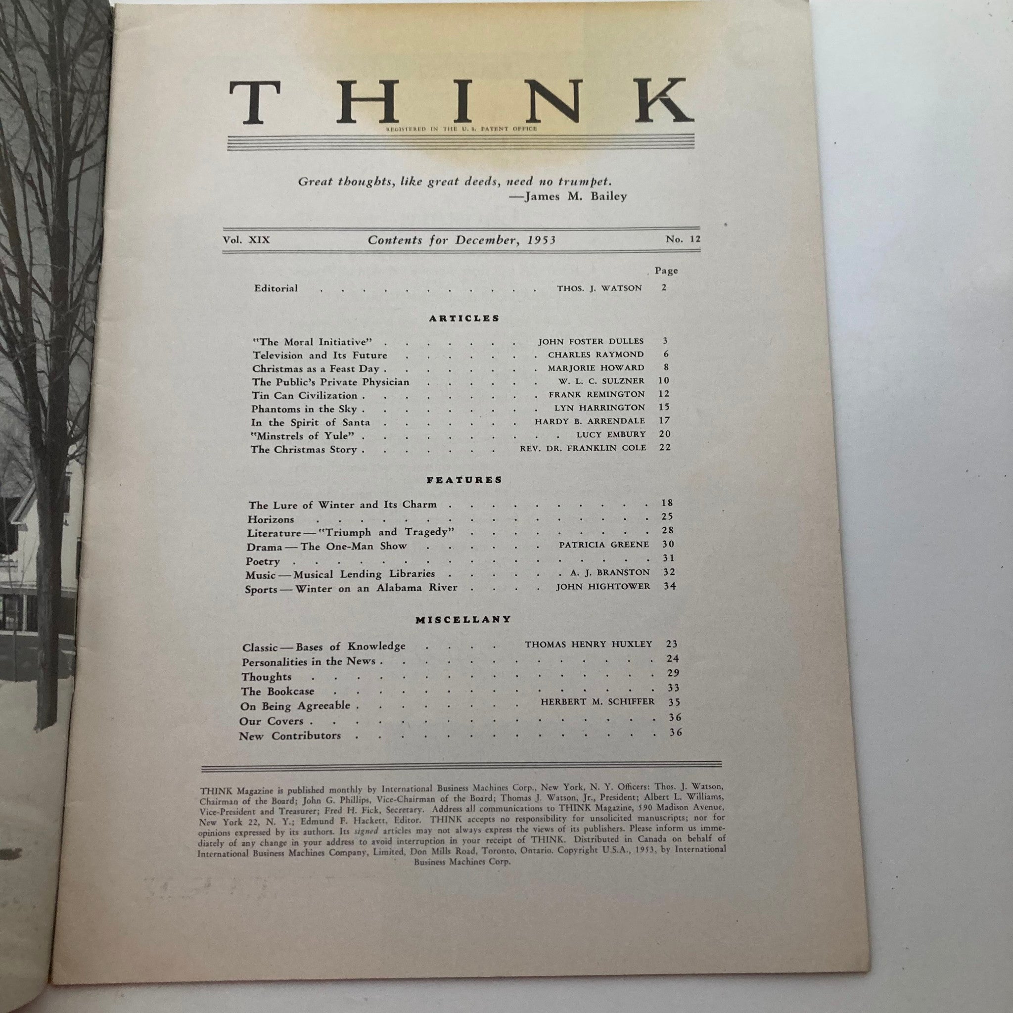 VTG Think Magazine December 1953 Vol 19 No. 12 The Moral Initiative No Label