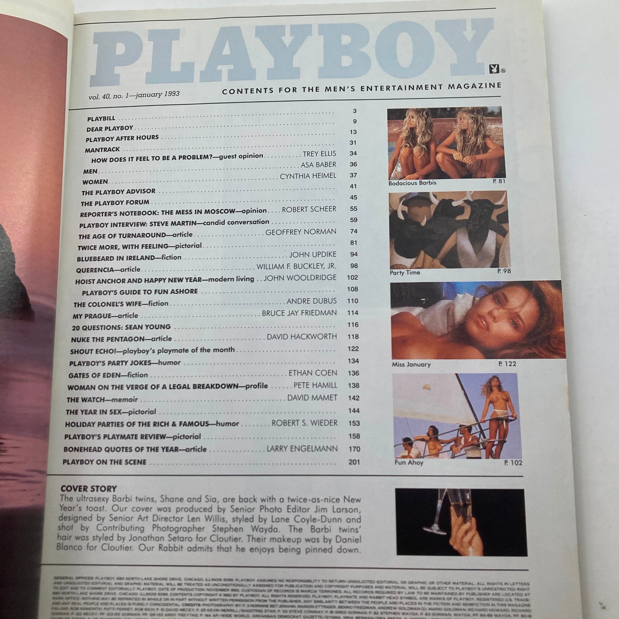 Playboy Magazine January 1993 Vol 40 No. 1 Shane and Sia w Centerfold No Label