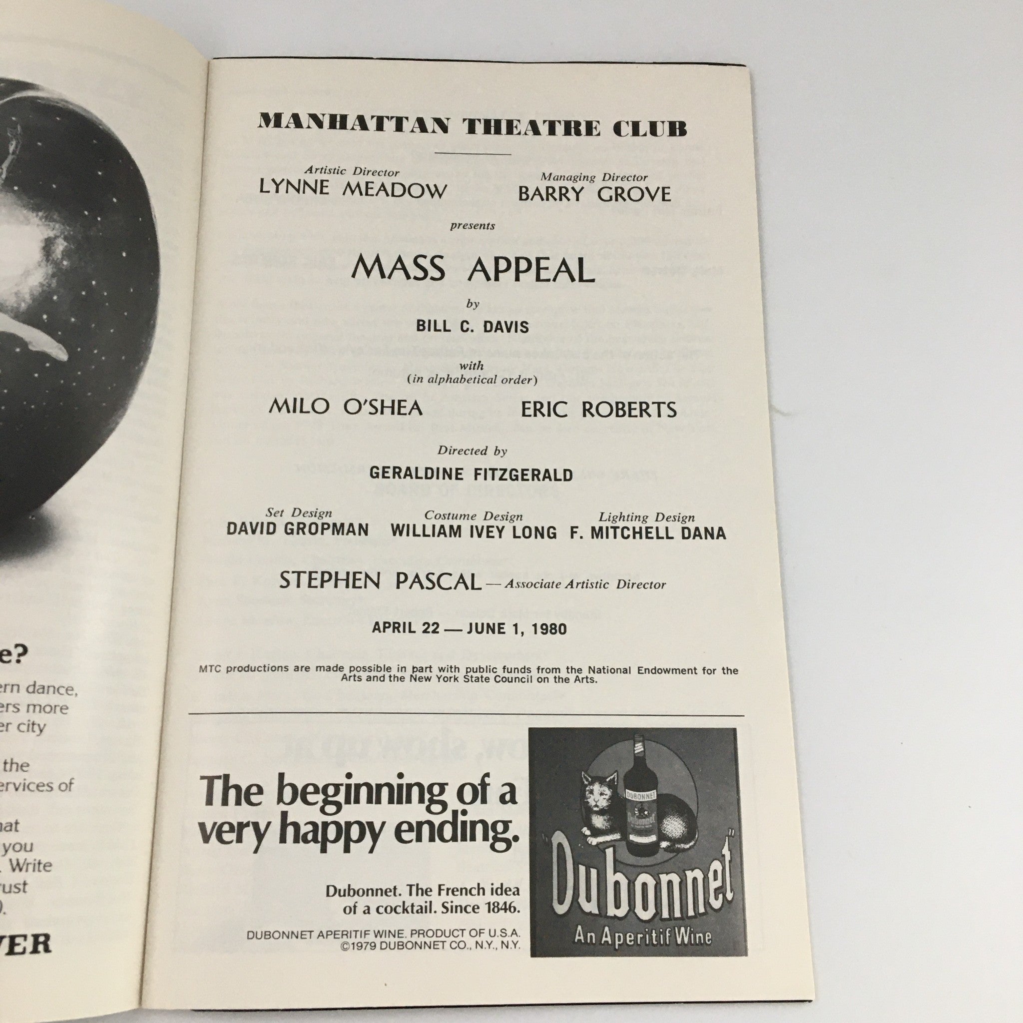 1980 Showbill Manhattan Theatre Club 'Mass Appeal' Milo O'Shea, Eric Roberts