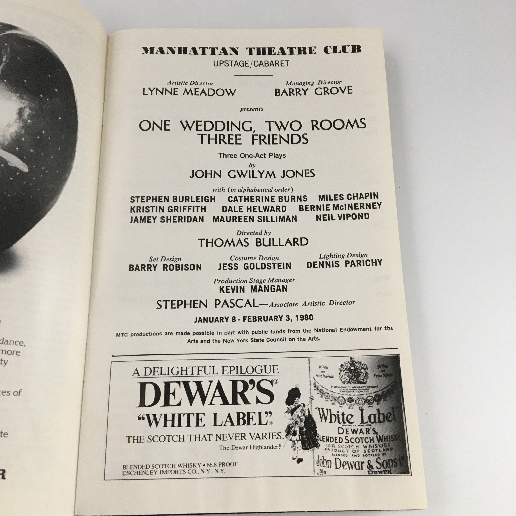 1980 Showbill Manhattan Theatre Club 'One Wedding, Two Rooms, Three Friends'