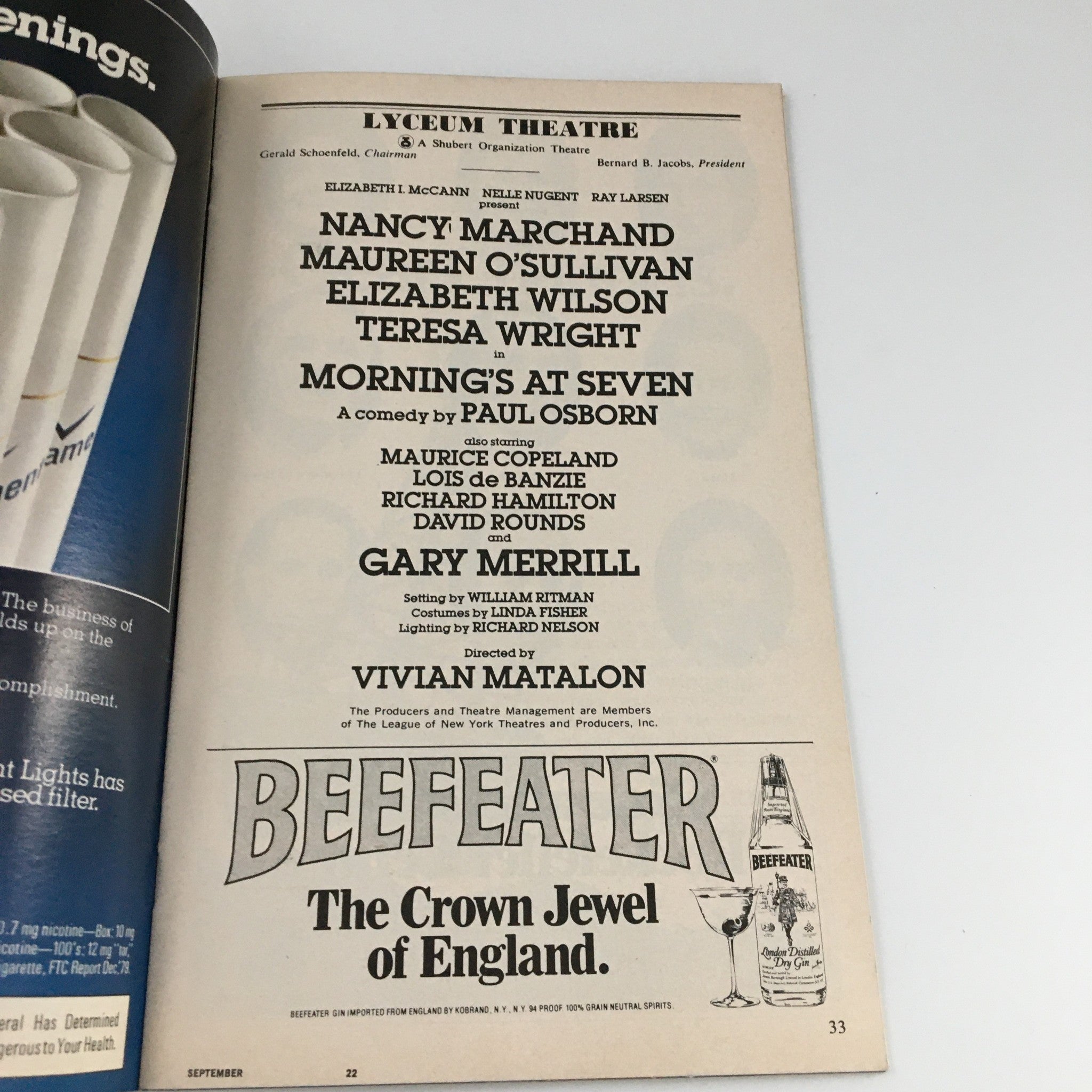 1980 Playbill Lyceum Theatre 'Morning's at Seven' Nancy Marchand, Teresa Wright