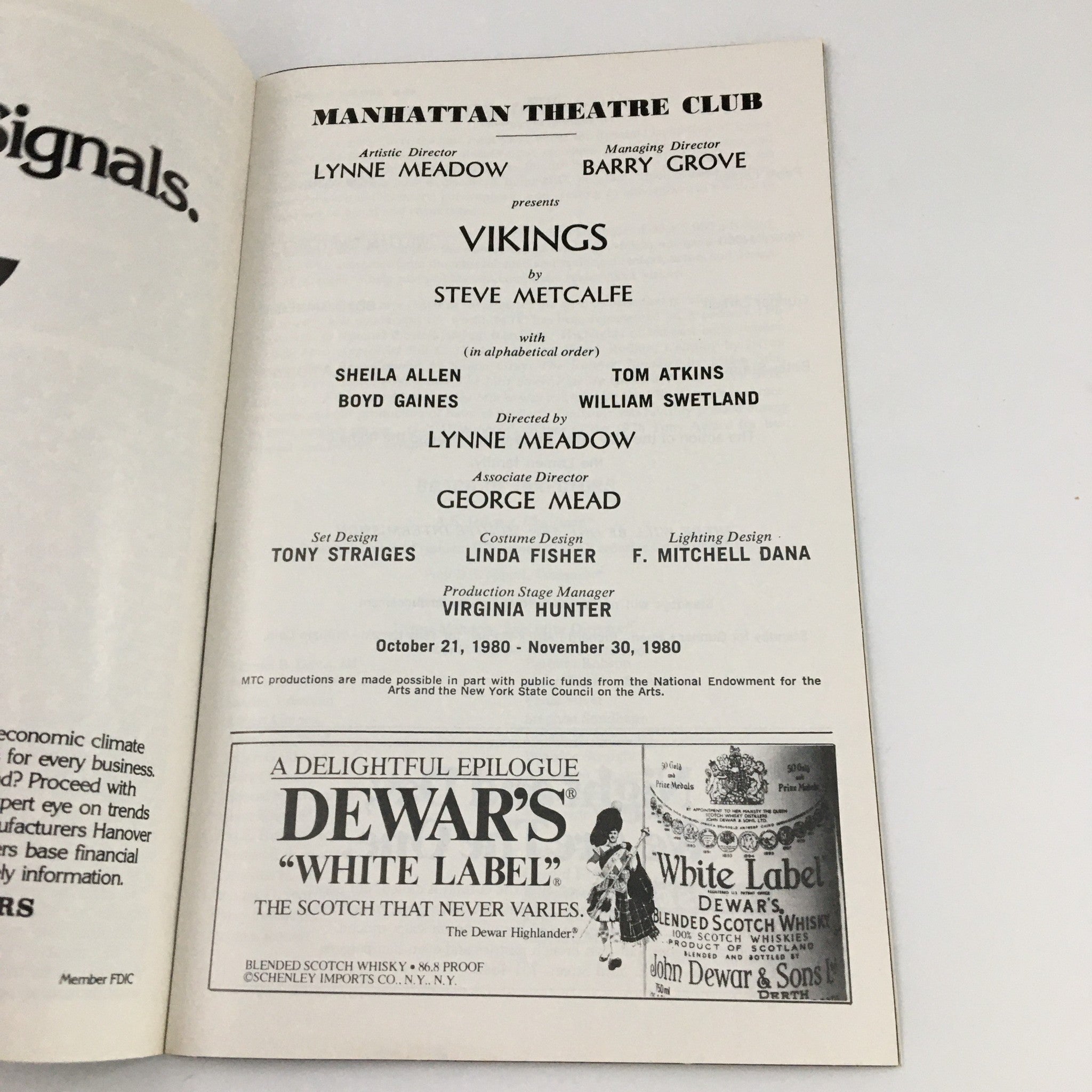 1980 Showbill Manhattan Theatre Club 'Vikings' Sheila Allen, William Swetland